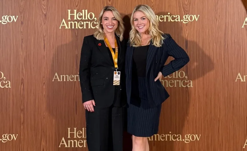 Karoline Leavitt poses with White House Cabinet Secretary