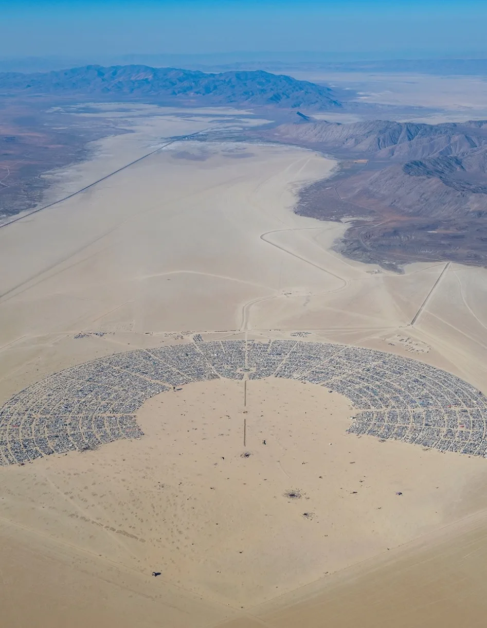 An enormous city grid emerges from the desert