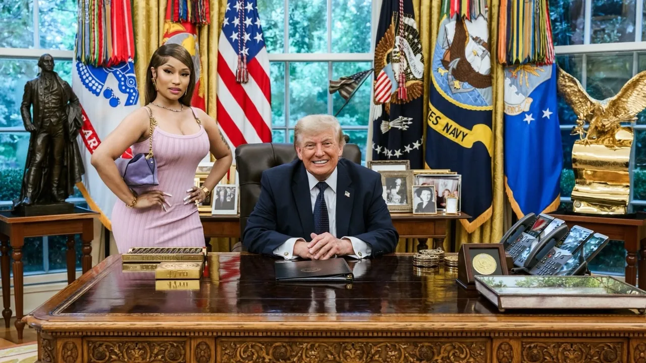 White House shared a photo showing Nicki Minaj posing next to President Donald Trump inside the Oval Office (X/White House)