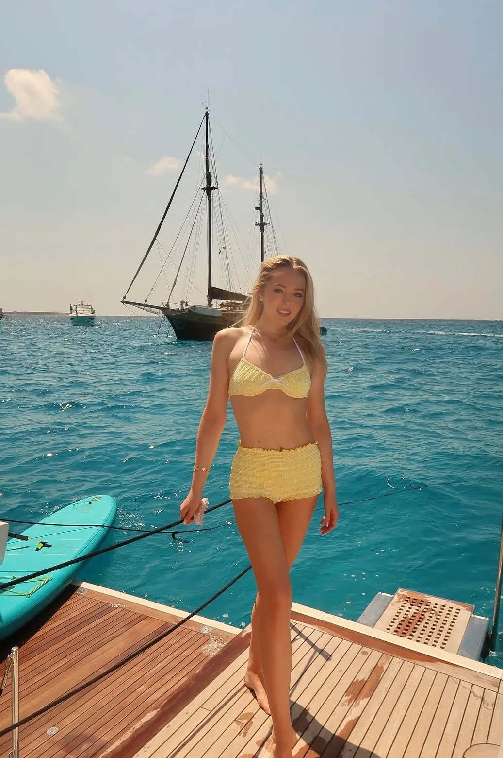 Tiffany embraces yacht life in sunny yellow two-piece