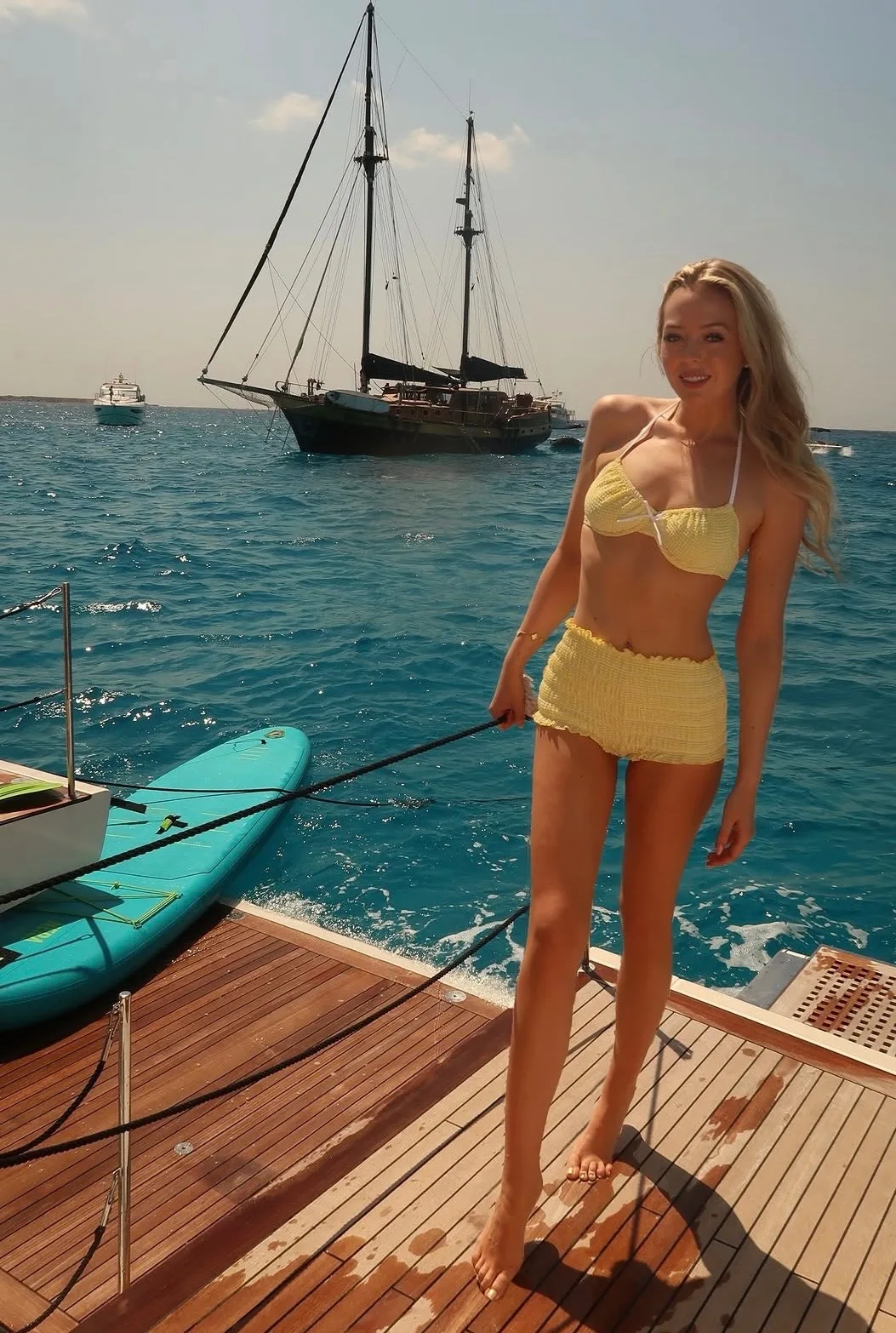 Tiffany poses against picture-perfect Mediterranean backdrop