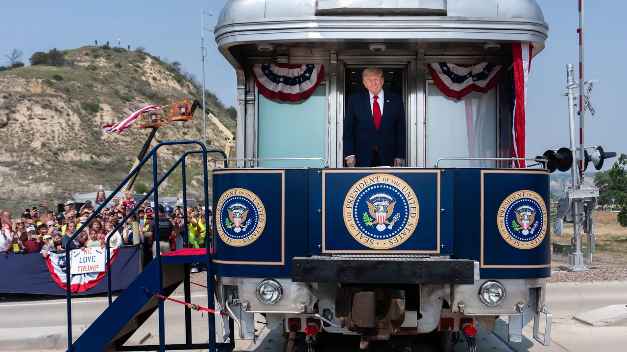 Trump's Medora visit unfolds like Western movie, complete with train ride, Rough Riders and Roosevelt tribute
