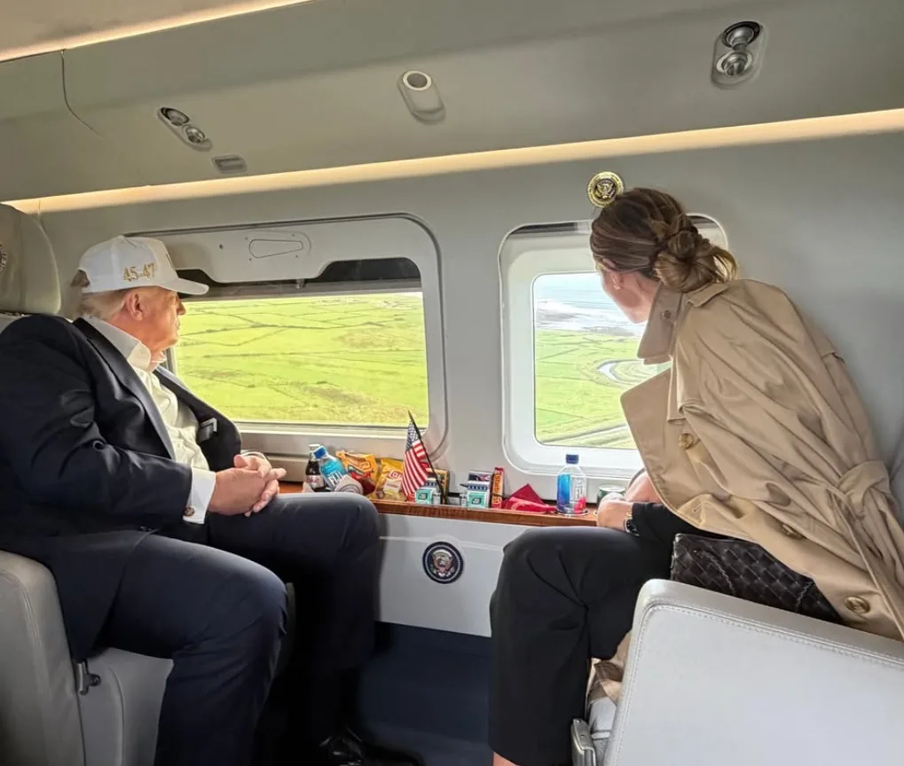 Trump takes in the Irish countryside from Marine One