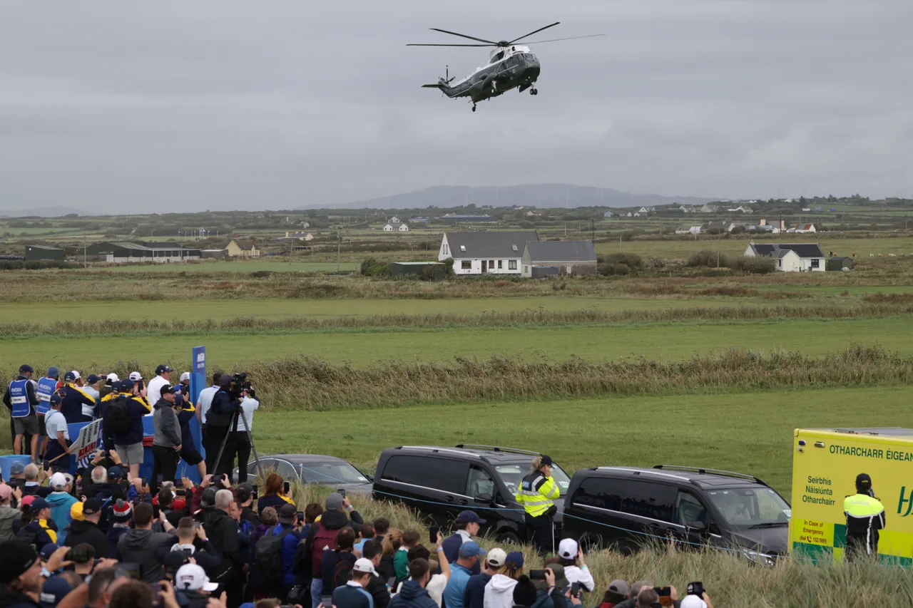 Marine One sweeps over the Irish Open