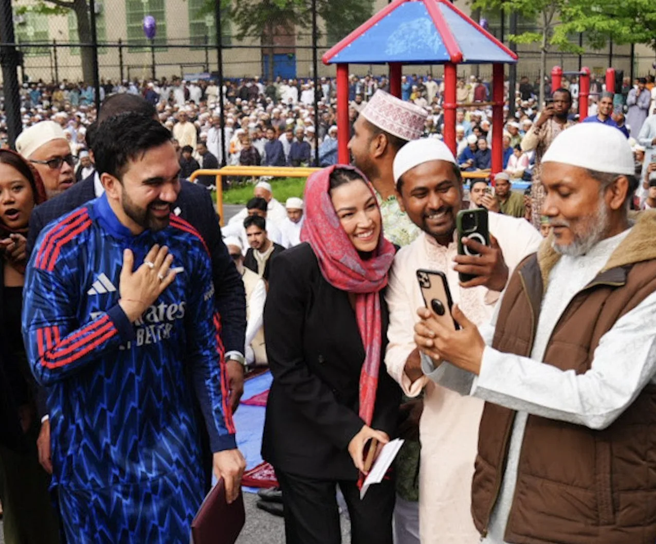 Mamdani and AOC smile for the crowd