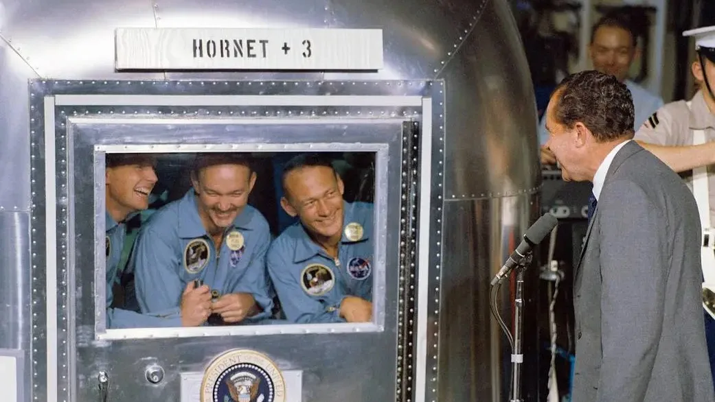 President Richard M. Nixon welcomes the astronauts