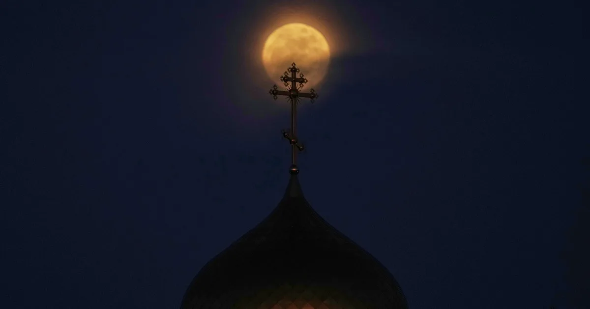 Smallest full Moon rises behind Cyprus Orthodox Church