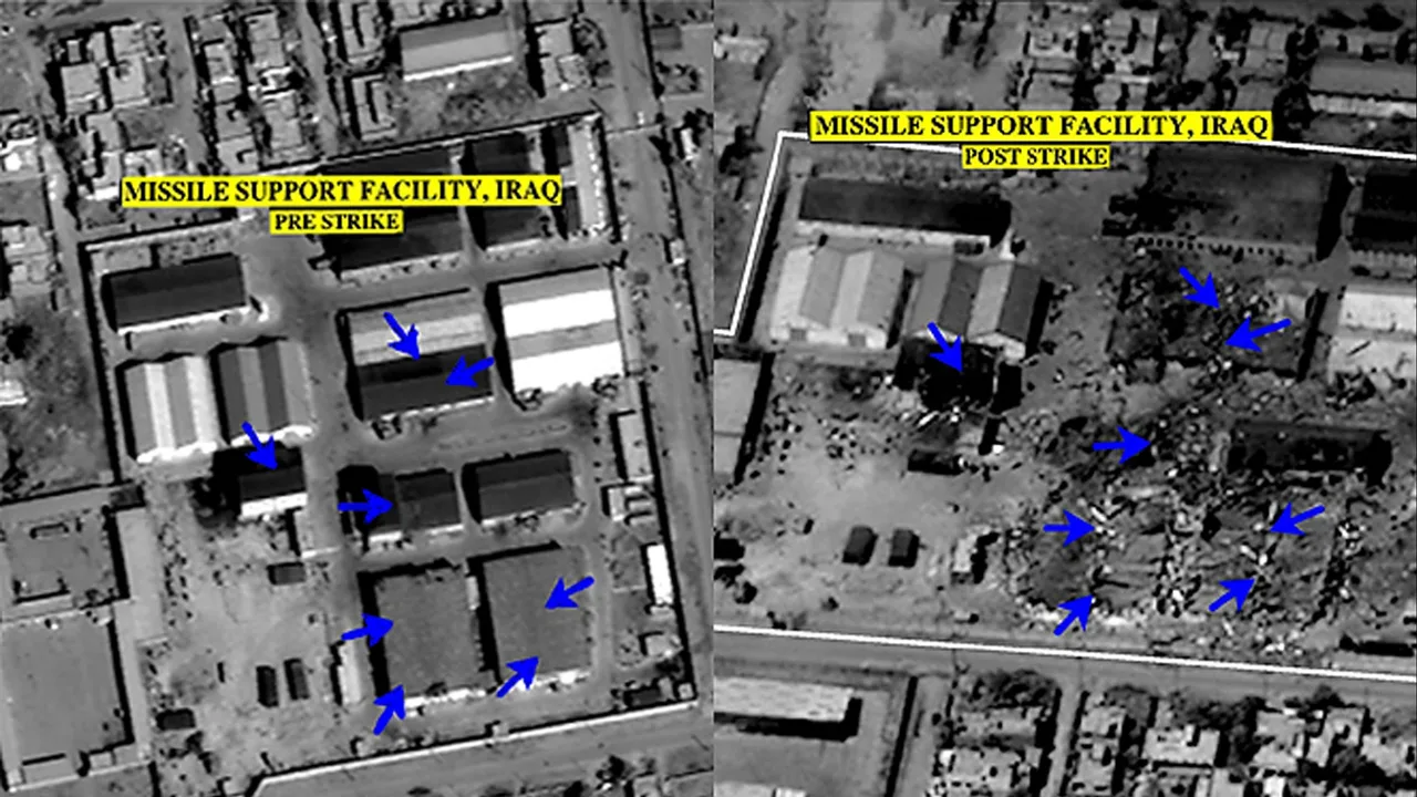 Iraqi missile facility before and after airstrikes (2003)