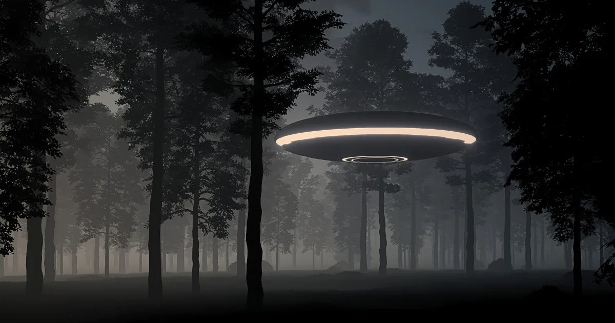 A glowing object in the woods