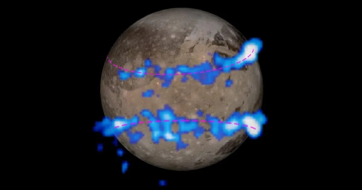 The largest moon dazzles with glowing polar auroras