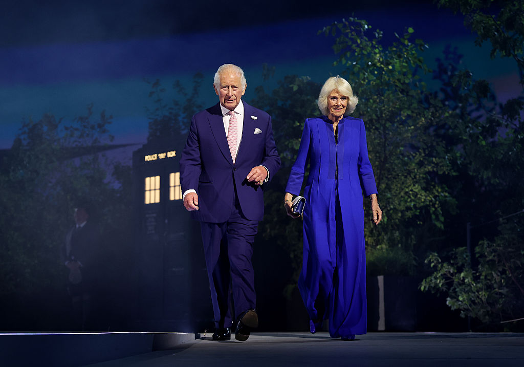 GLASGOW, SCOTLAND - JULY 23: King Charles III and Queen Camilla walk on stage during the opening ceremony ahead of the Glasgow 2026 Commonwealth Games at The Hydro on July 23, 2026 in Glasgow, Scotland. (Photo by Francois Nel/Getty Images)
