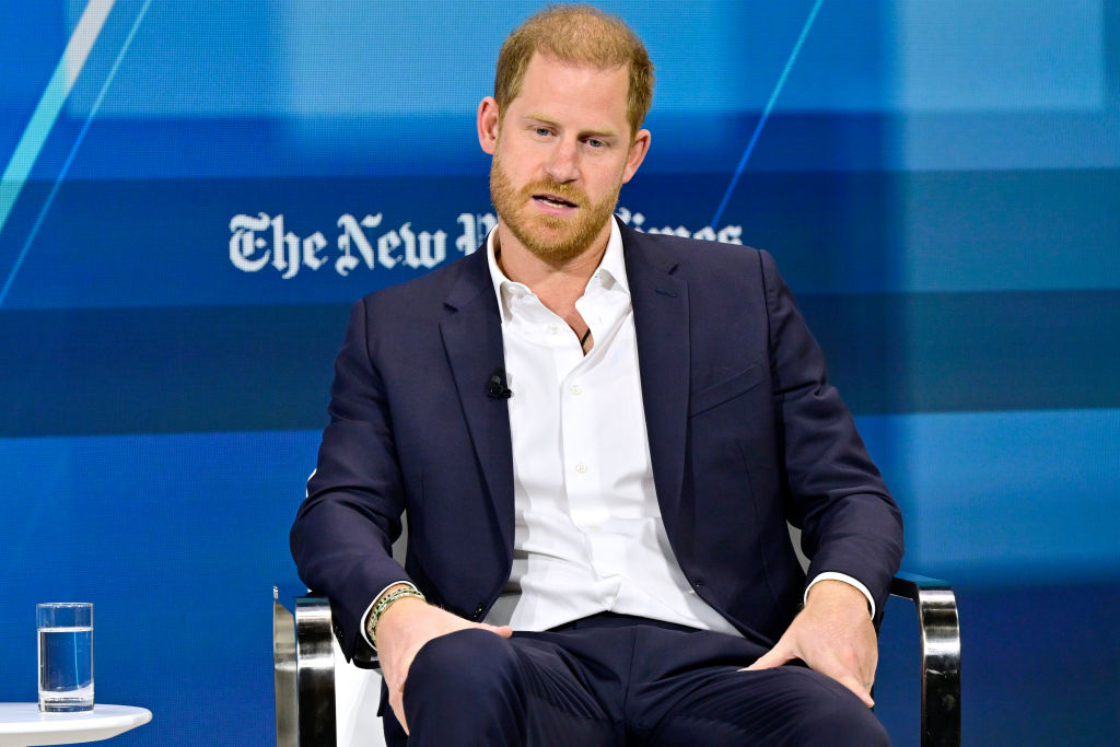NEW YORK, NEW YORK - DECEMBER 04: Prince Harry, Duke of Sussex, speaks onstage during The New York Times Dealbook Summit 2024 at Jazz at Lincoln Center on December 04, 2024 in New York City.  (Photo by Eugene Gologursky/Getty Images for The New York Times)