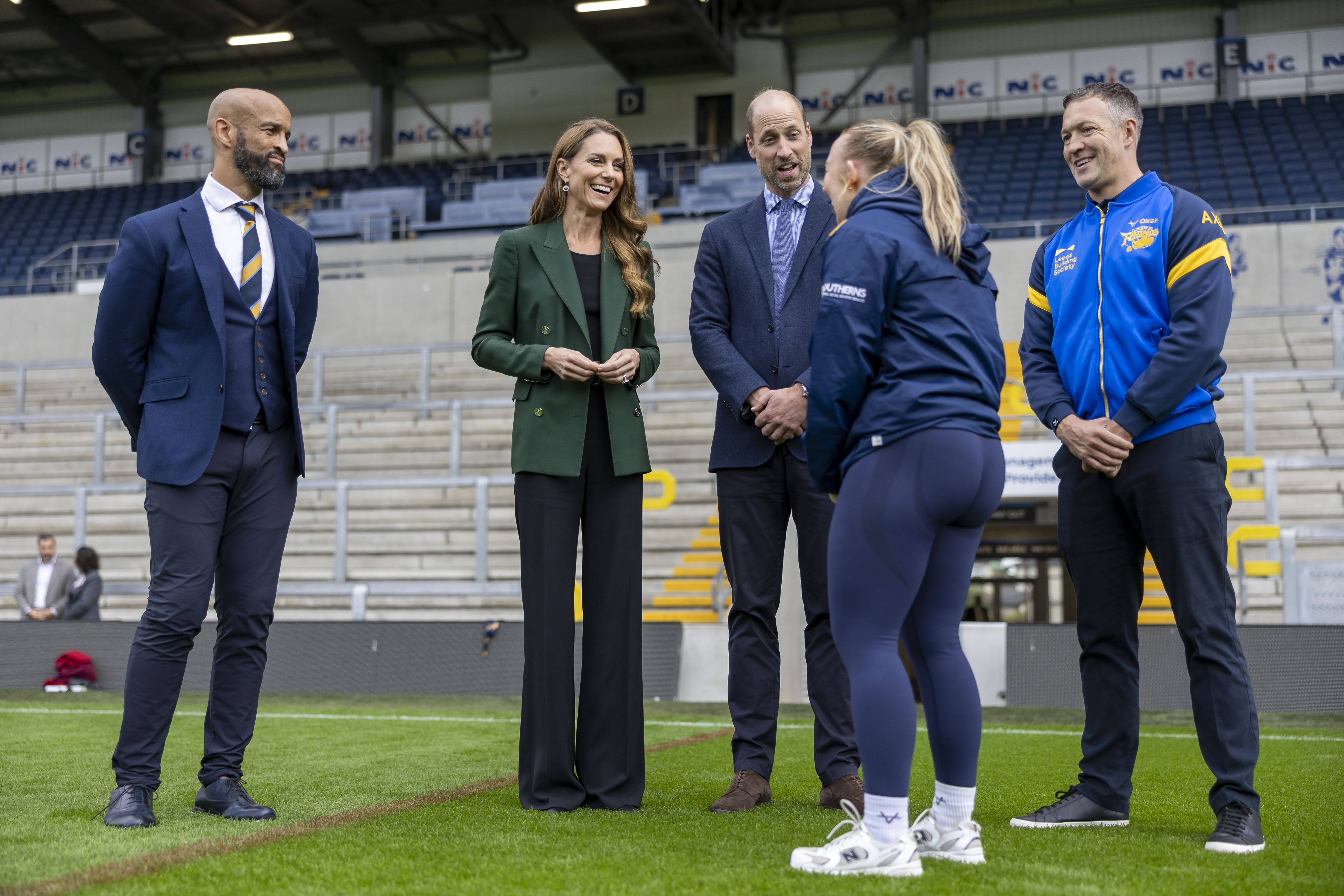 POOL Picture: James Glossop/ The Times & Sunday Times

The Prince and Princess of Wales are seen during a visit to AMT Headingley Stadium, the home of the Leeds Rhinos rugby team where they learned how the club and the Leeds Rhinos Foundation are changing lives through the power of sport. Their Royal Highnesses met with Jamie Jones Buchanan MBE (beard and yellow/ blue striped tie), CEO of the Leeds Rhinos and a lifelong friend of Rob Burrow CBE.

29/09/2026