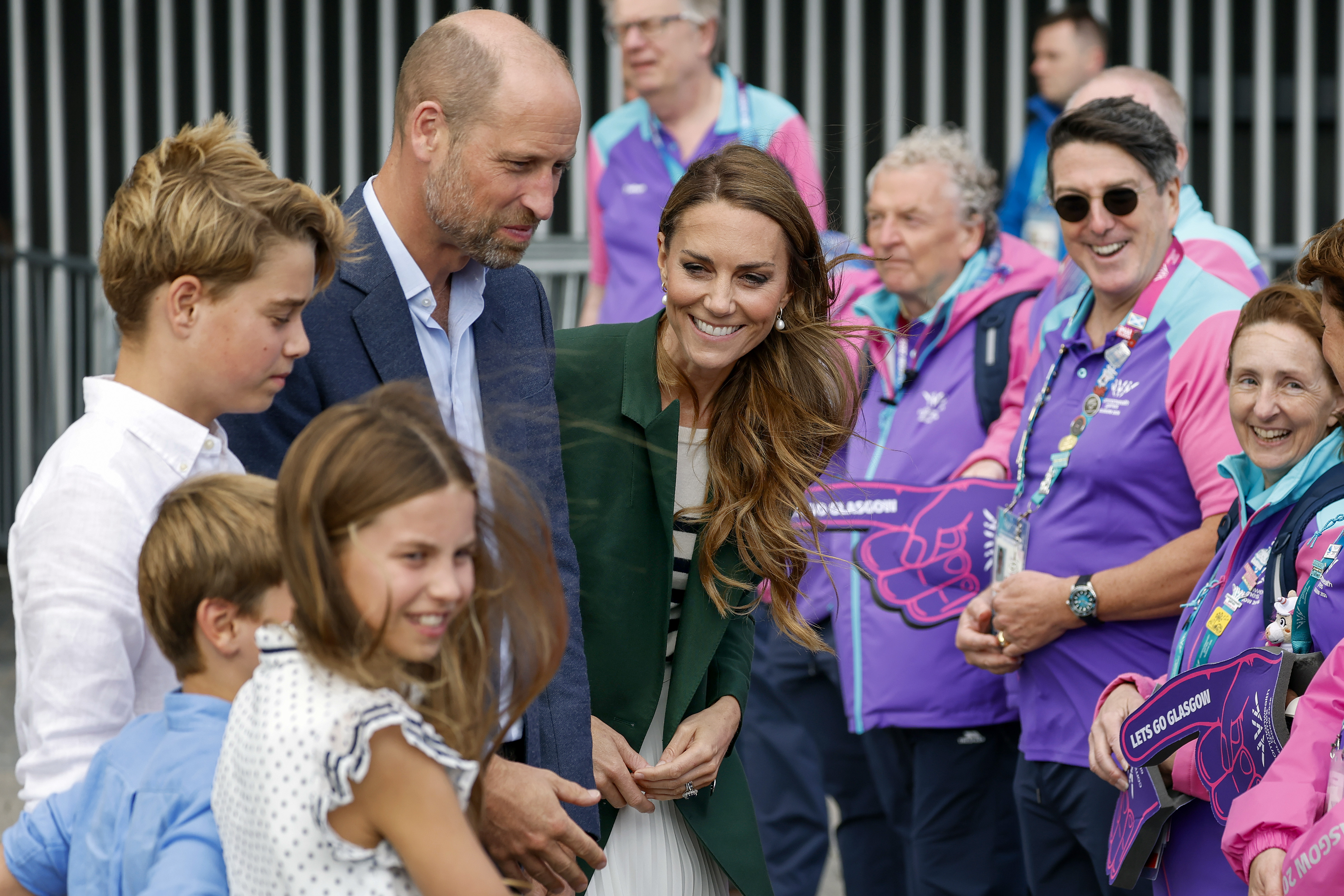GLASGOW, SCOTLAND - AUGUST 01: Prince William and Kate Middleton with Prince George, Princess Charlotte and Prince Louis arrive for the Glasgow 2026 Commonwealth Games at The Hydro (Image Source: Getty Images I Jeff J Mitchell)