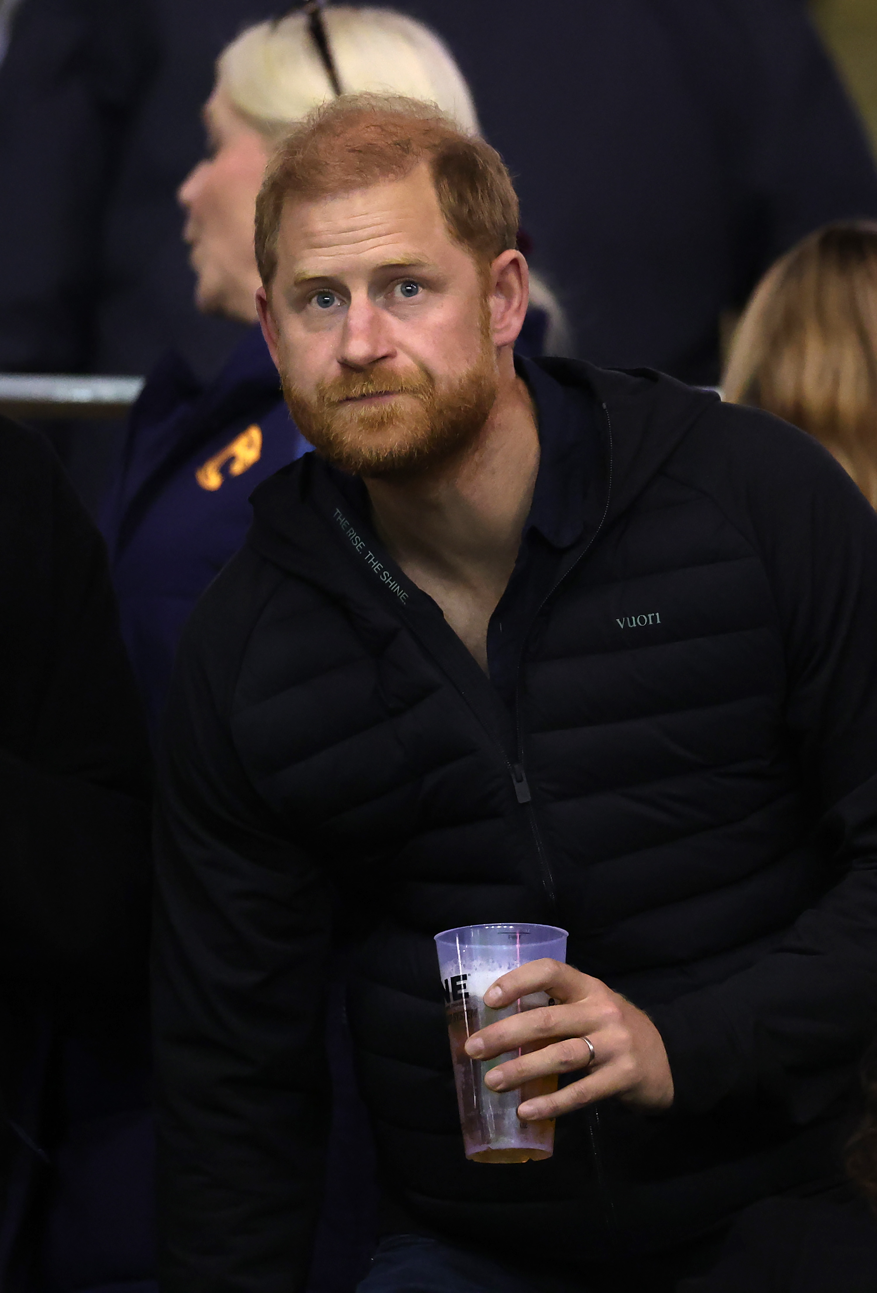 LEICESTER, ENGLAND - OCTOBER 09:   Prince Harry, Duke of Sussex sits in the stands during the Gallagher PREM 2026/2027 match between Leicester Tigers and Gloucester Rugby at Mattioli Woods Welford Road Stadium on October 09, 2026 in Leicester, England. (Photo by David Rogers/Getty Images)