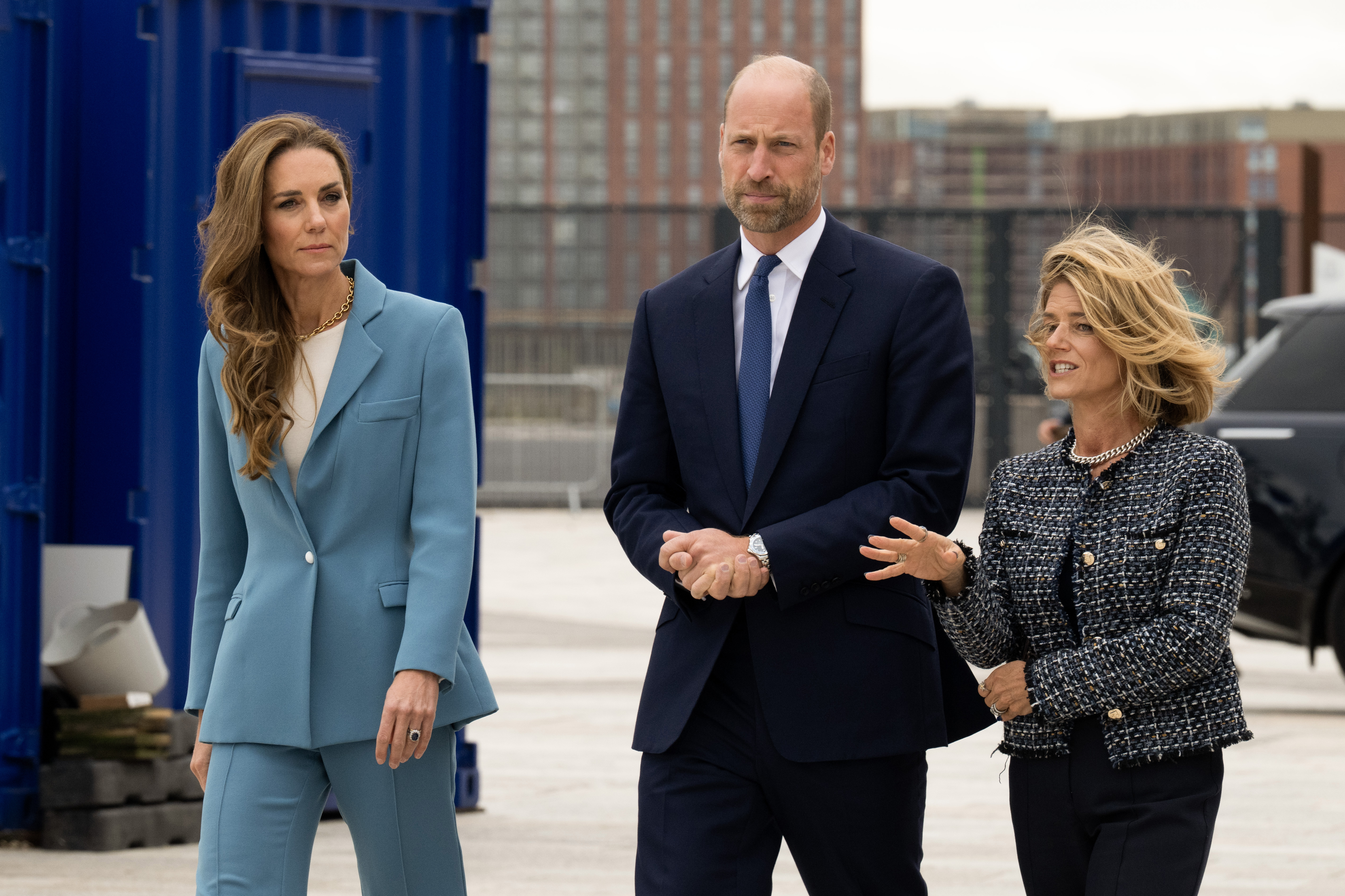 LIVERPOOL, ENGLAND - SEPTEMBER 10: Catherine, Princess of Wales, Prince William, Prince of Wales and Hazel Detsiny during the launch of a Suicide Prevention Toolkit on World Suicide Prevention Day at Hill Dickinson Stadium on September 10, 2026 in Liverpool, England. The Prince of Wales and The Royal Foundation have launched