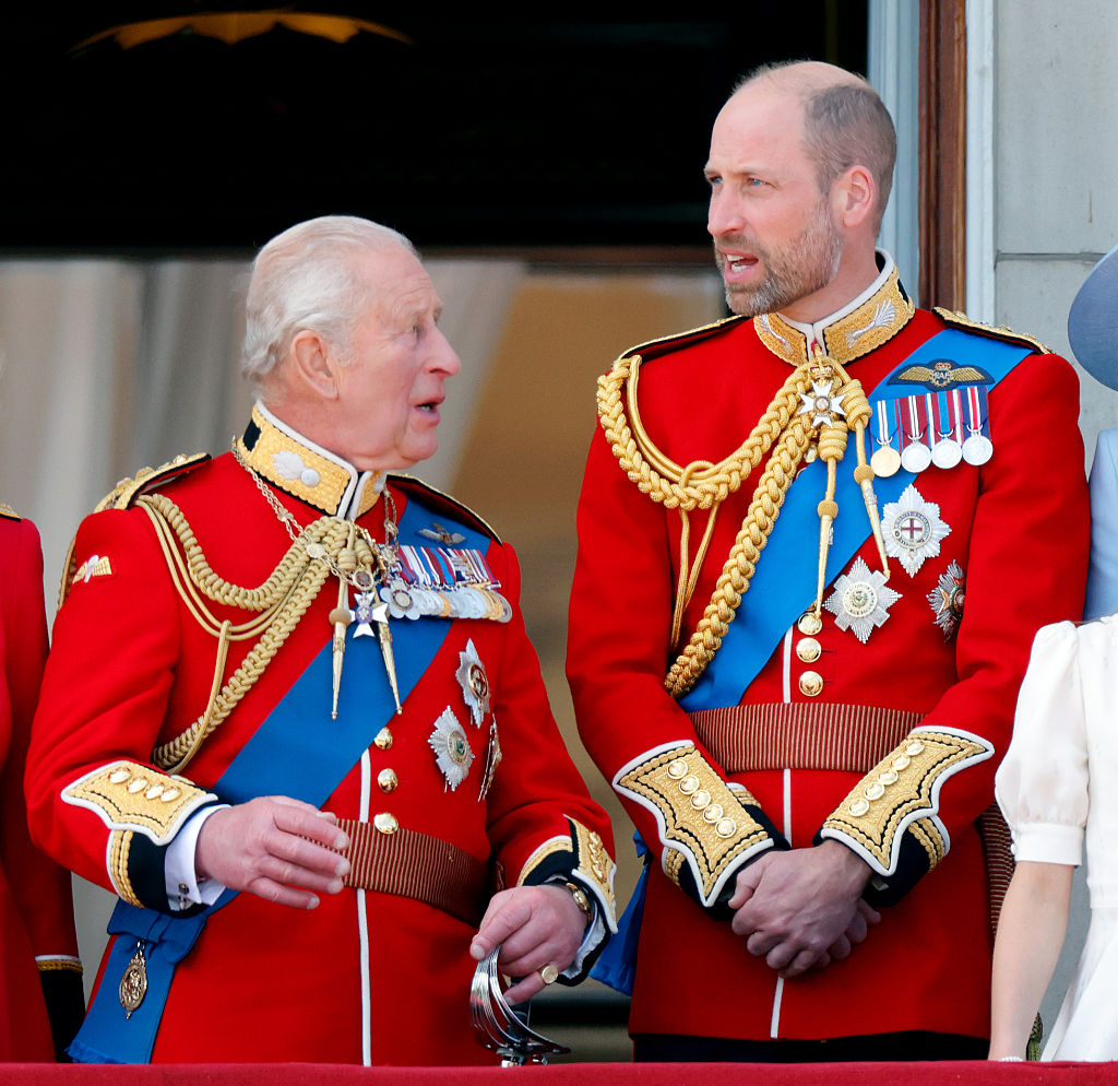 LONDON, ENGLAND - JUNE 13: (EMBARGOED FOR PUBLICATION IN UK NEWSPAPERS UNTIL 24 HOURS AFTER CREATE DATE AND TIME) King Charles III (Colonel-in-Chief of the Grenadier Guards) and Prince William, Prince of Wales (Colonel of the Welsh Guards) watch an RAF flypast from the balcony of Buckingham Palace after attending Trooping The Colour 2026 on June 13, 2026 in London, England. Trooping the Colour, also known as The King's Birthday Parade, is a military ceremony to mark the official birthday of the British Sovereign. The ceremony, which takes place at Horse Guards Parade followed by a flypast over Buckingham Palace, was first performed in the mid-17th century during the reign of King Charles II. During this year's parade, which features all seven regiments of the Household Division, The King's Company 1st Battalion Grenadier Guards will troop their Colour. (Photo by Max Mumby/Indigo/Getty Images)
