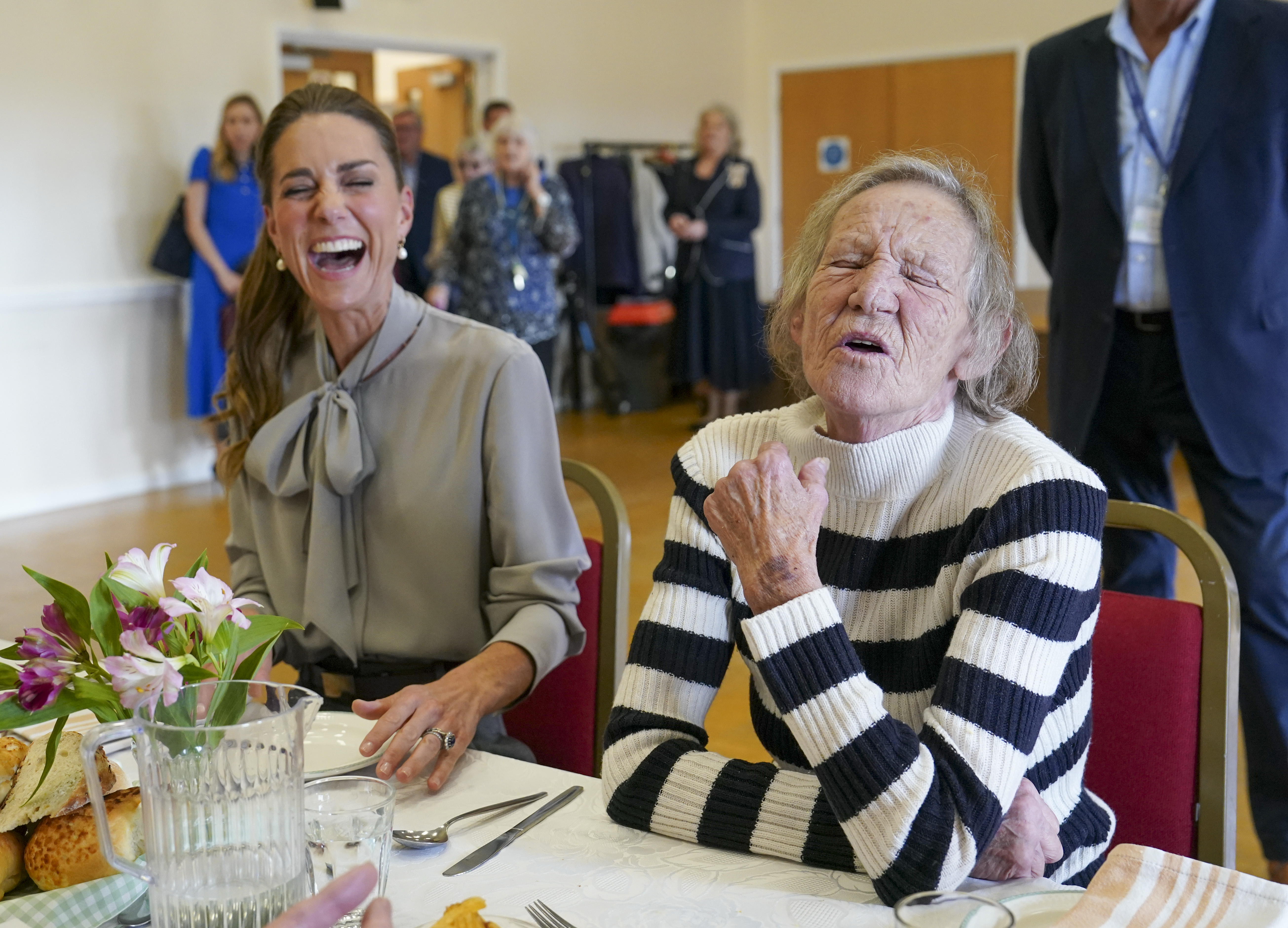 PULBOROUGH, ENGLAND - SEPTEMBER 30: Catherine, Princess of Wales talks with Lynda Jones as she visits West Sussex Minibus, a volunteer-led community transport group, which acts as a vital lifeline for people who cannot easily access public transport due to isolation, mobility challenges or financial barriers, on September 30, 2026 in Pulborough, England. The Princess's visit highlighted the role community transport plays in bringing people together. (Photo by Arthur Edwards - WPA Pool/Getty Images)