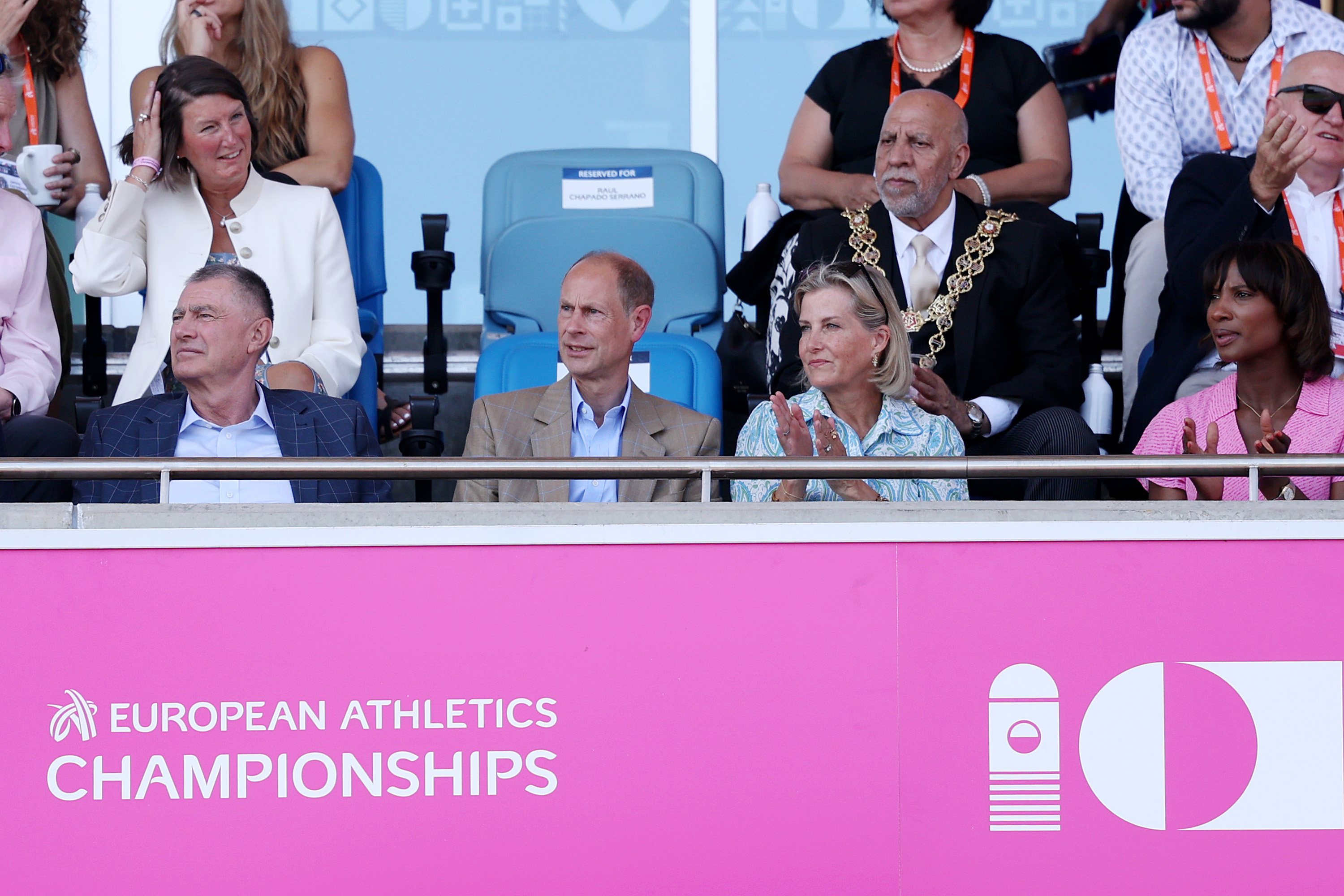 BIRMINGHAM, ENGLAND - AUGUST 13: Prince Edward, Duke of Edinburgh, and Sophie, Duchess of Edinburgh, attend day four of the 27th European Athletics Championships at Alexander Stadium on August 13, 2026 in Birmingham, England. (Photo by Maja Hitij/Getty Images for European Athletics)