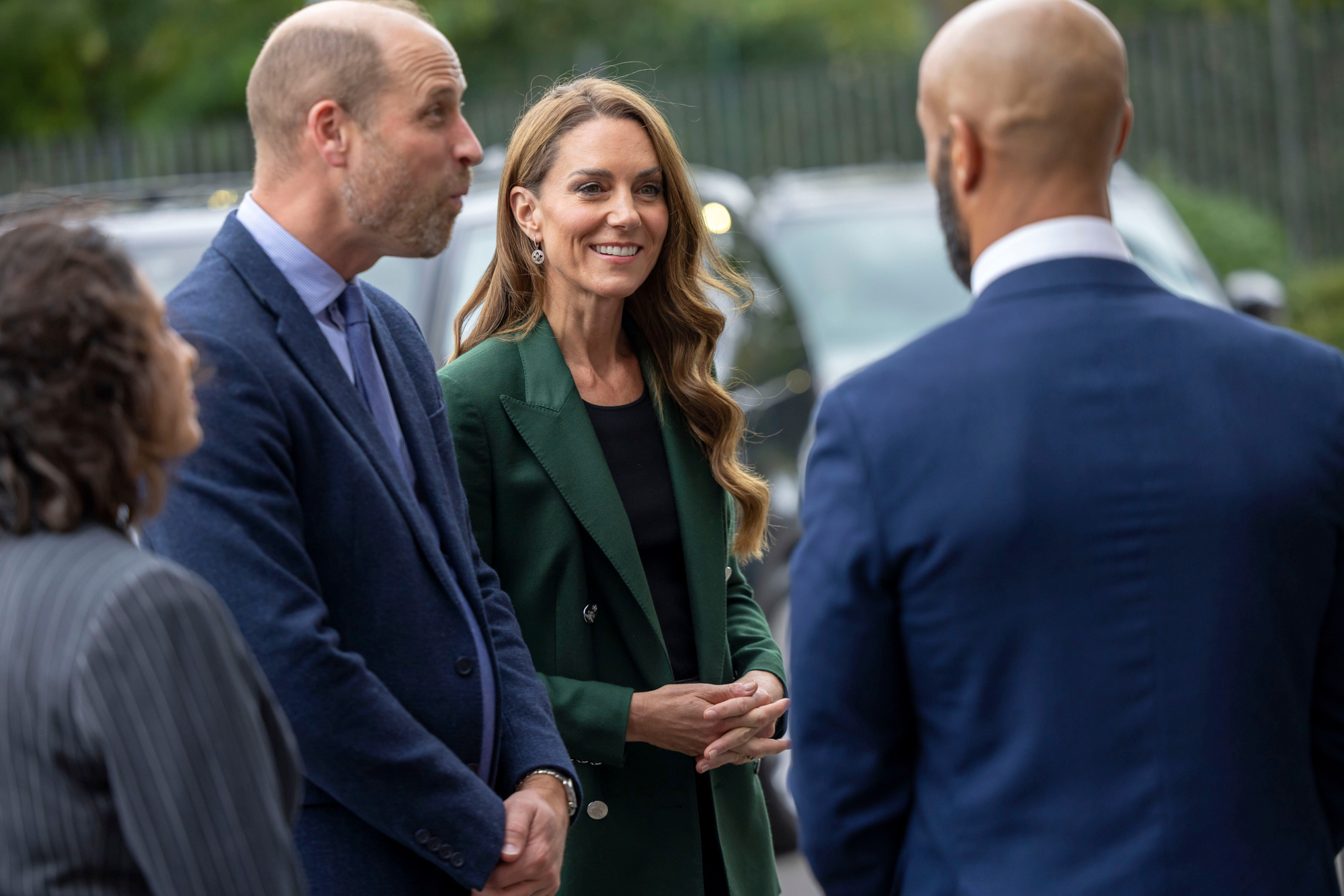 Britain's Prince William and Kate, Princess of Wales are seen during a visit to AMT Headingley Stadium, the home of the Leeds Rhinos rugby team, in Leeds, England, Tuesday, Sept. 29, 2026. (James Glossop/Pool Photo via AP)