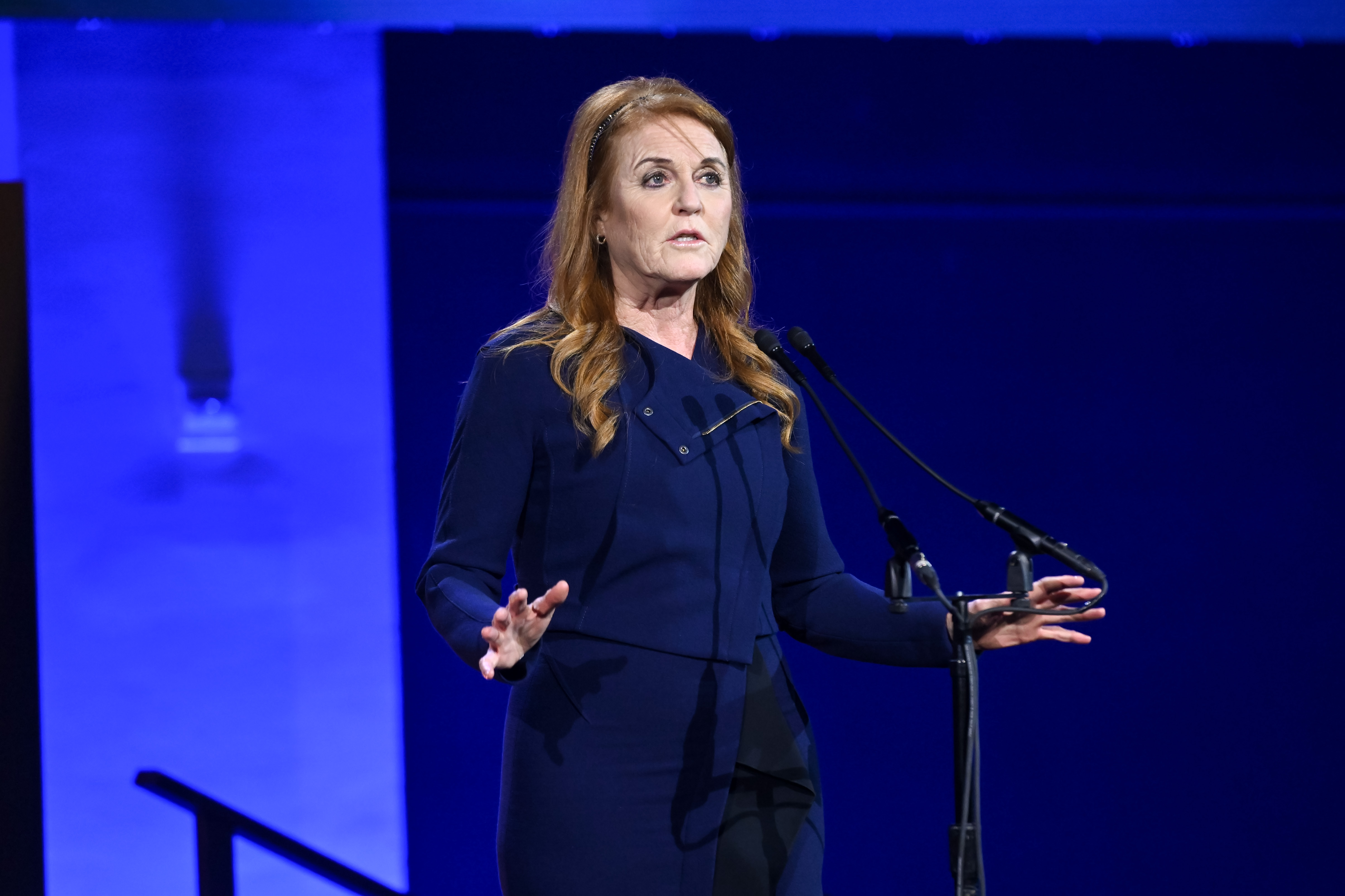 NEW YORK, NEW YORK - MAY 01: Sarah Ferguson, Duchess of York, speaks onstage during the Global Citizen Prize event at Spring Studios on May 01, 2024 in New York City.  (Photo by Noam Galai/Getty Images)