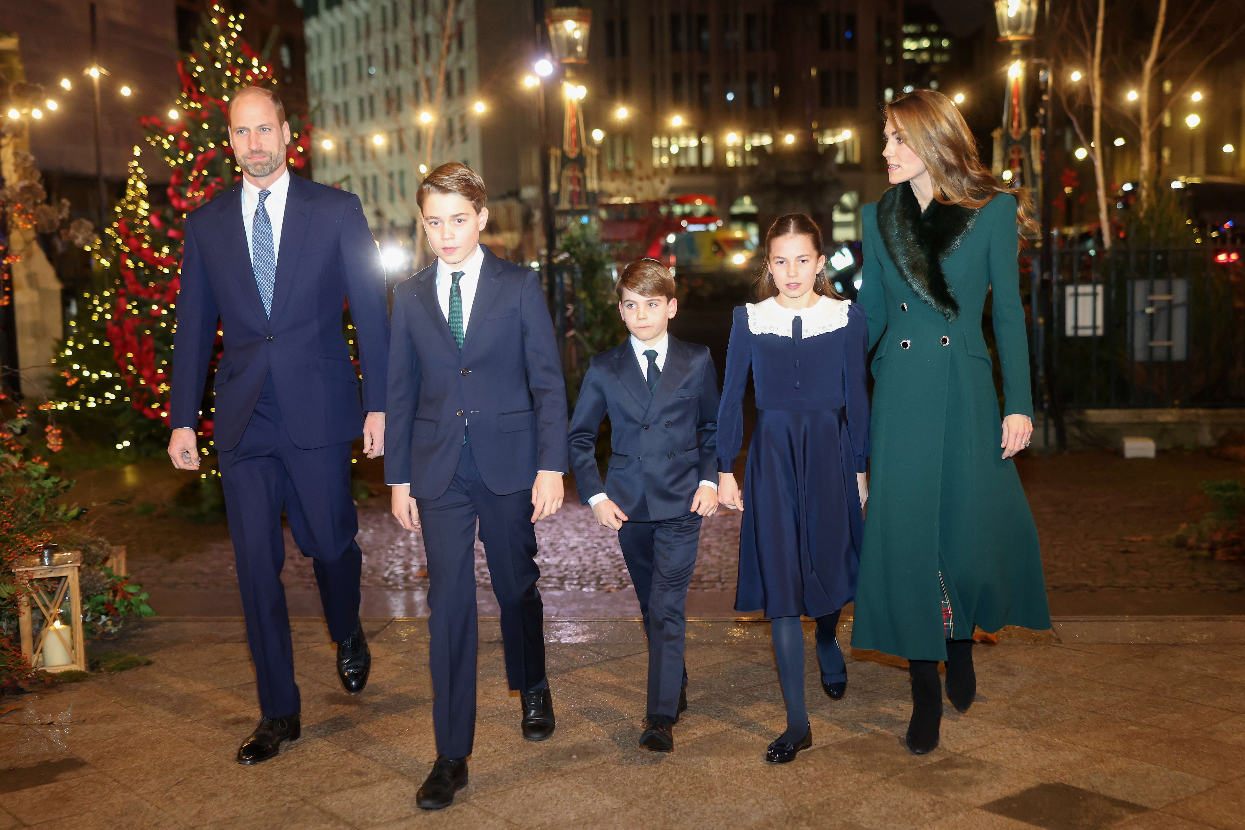 LONDON, ENGLAND - DECEMBER 05: Prince William, Prince of Wales, Prince George of Wales, Prince Louis of Wales, Princess Charlotte of Wales and Catherine, Princess of Wales attend the 'Together At Christmas' Carol Service at Westminster Abbey on December 05, 2025 in London, England. Led by The Princess and supported by The Royal Foundation, the annual event offered a chance to pause and reflect on the values of love, compassion, and the connections we share. The service also highlighted remarkable individuals from across the UK who have demonstrated extraordinary kindness, empathy, and support within their communities. (Photo by Chris Jackson/Getty Images)