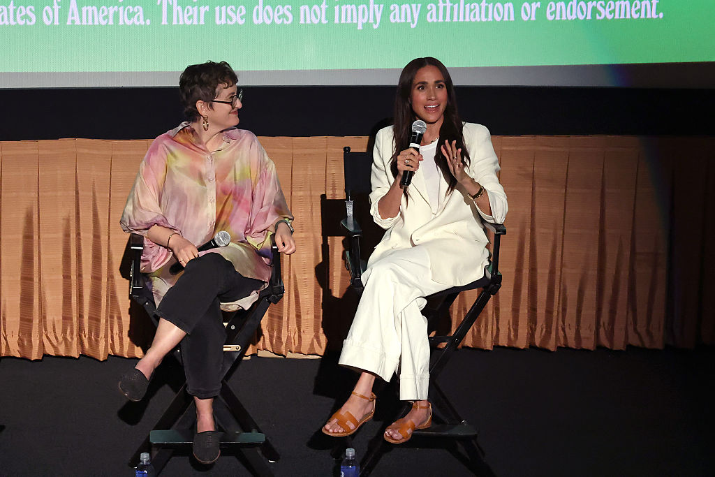 LOS ANGELES, CALIFORNIA - JULY 28: Jessica Radloff, Alysa Nahmias and Meghan Markle, Duchess of Sussex seen at a Special Screening Of Roadside Attractions'