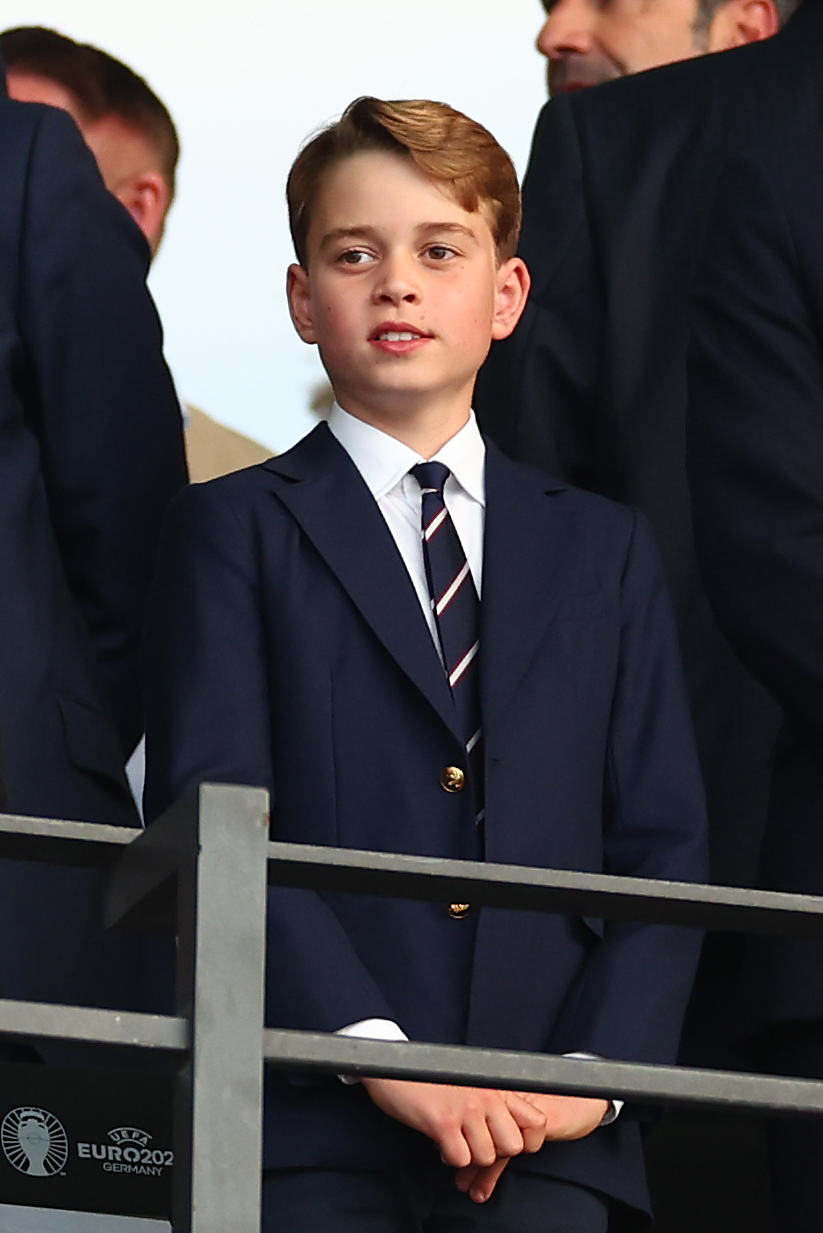 BERLIN, GERMANY - JULY 14:  Prince George of Wales looks on prior to the UEFA EURO 2024 final match between Spain and England at Olympiastadion on July 14, 2024 in Berlin, Germany. (Photo by Chris Brunskill/Fantasista/Getty Images)