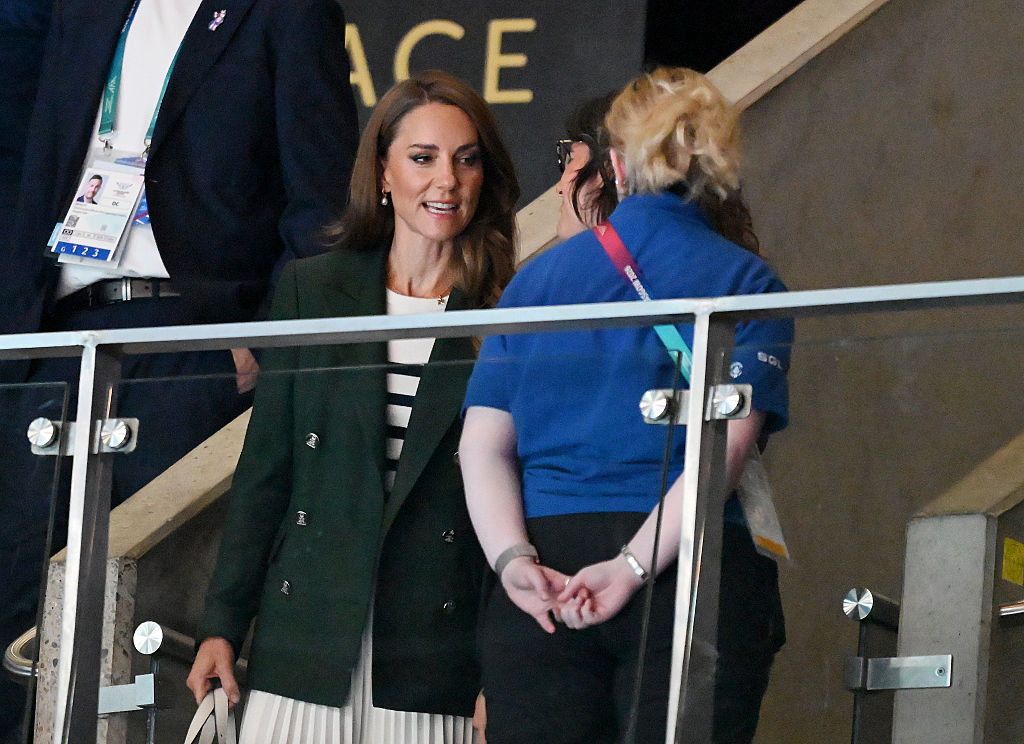 GLASGOW, SCOTLAND - AUGUST 01: Catherine, the Princess of Wales, greets guests during the Glasgow 2026 Commonwealth Games at The SEC Centre on August 01, 2026 in Glasgow, Scotland. (Photo by Euan Cherry/Getty Images)
