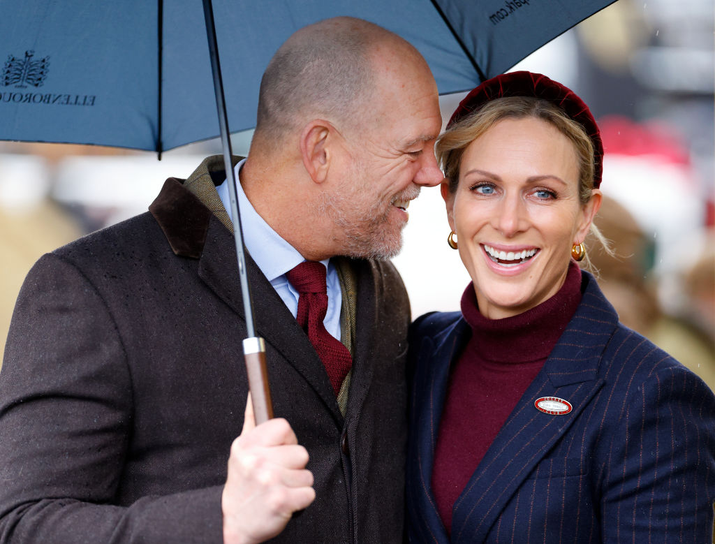 CHELTENHAM, UNITED KINGDOM - JANUARY 01: (EMBARGOED FOR PUBLICATION IN UK NEWSPAPERS UNTIL 24 HOURS AFTER CREATE DATE AND TIME) Mike Tindall and Zara Tindall attend the New Year's Day Racing Meet at Cheltenham Racecourse on January 1, 2025 in Cheltenham, England. (Photo by Max Mumby/Indigo/Getty Images)