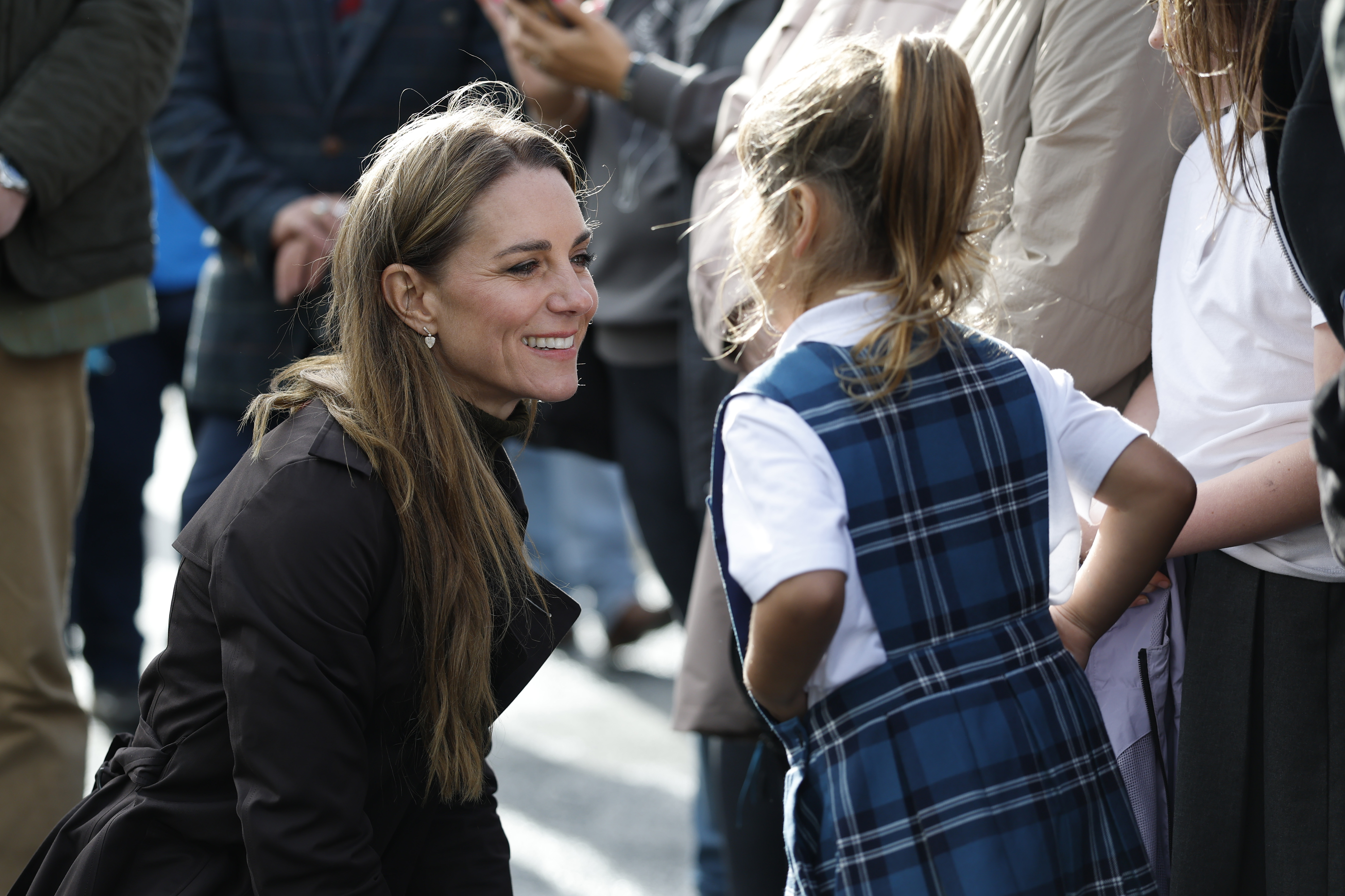 ROTHESAY, ISLE OF BUTE, SCOTLAND - SEPTEMBER 17: Catherine, Princess of Wales, meets members of the public outside, in Port Bannatyne during a royal visit to the Isle of Bute on September 17, 2026 in Rothesay, Isle of Bute, Scotland. The Prince and Princess of Wales, who also hold the titles of The Duke and Duchess of Rothesay, visited the island to celebrate community, connection and volunteering. (Photo by Jeff J Mitchell/Getty Images)