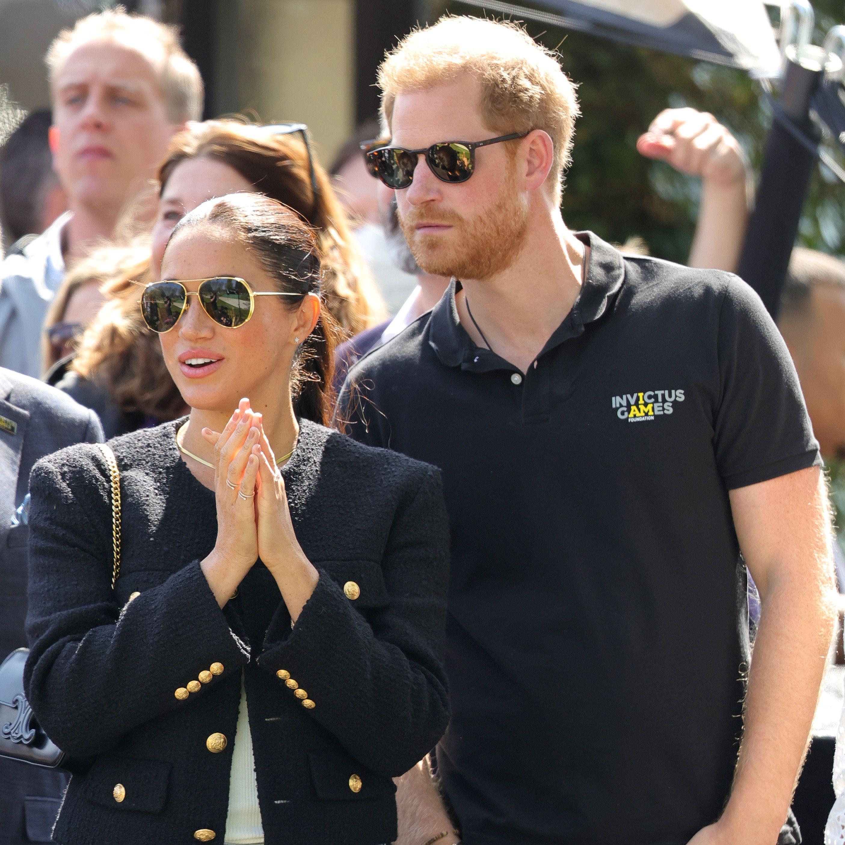 THE HAGUE, NETHERLANDS - APRIL 16: Prince Harry, Duke of Sussex and Meghan, Duchess of Sussex attend the Jaguar Land Rover Driving Challenge on day one of the Invictus Games The Hague 2020 at Zuiderpark on April 16, 2022 in The Hague, Netherlands. (Photo by Chris Jackson/Getty Images for the Invictus Games Foundation )