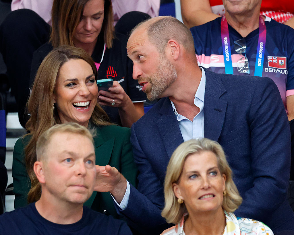 GLASGOW, SCOTLAND - AUGUST 01: (EMBARGOED FOR PUBLICATION IN UK NEWSPAPERS UNTIL 24 HOURS AFTER CREATE DATE AND TIME) Catherine, Princess of Wales and Prince William, Prince of Wales watch the track cycling during the Glasgow 2026 Commonwealth Games at the Sir Chris Hoy Velodrome on August 1, 2026 in Glasgow, Scotland. (Photo by Max Mumby/Indigo/Getty Images)