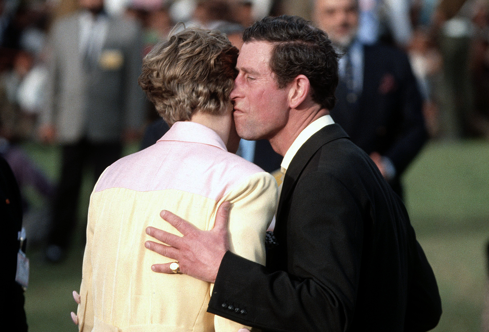 TRH Princess Diana and Prince Charles kiss after a polo match in Jaipur, during their Royal Tour of India February 1992
