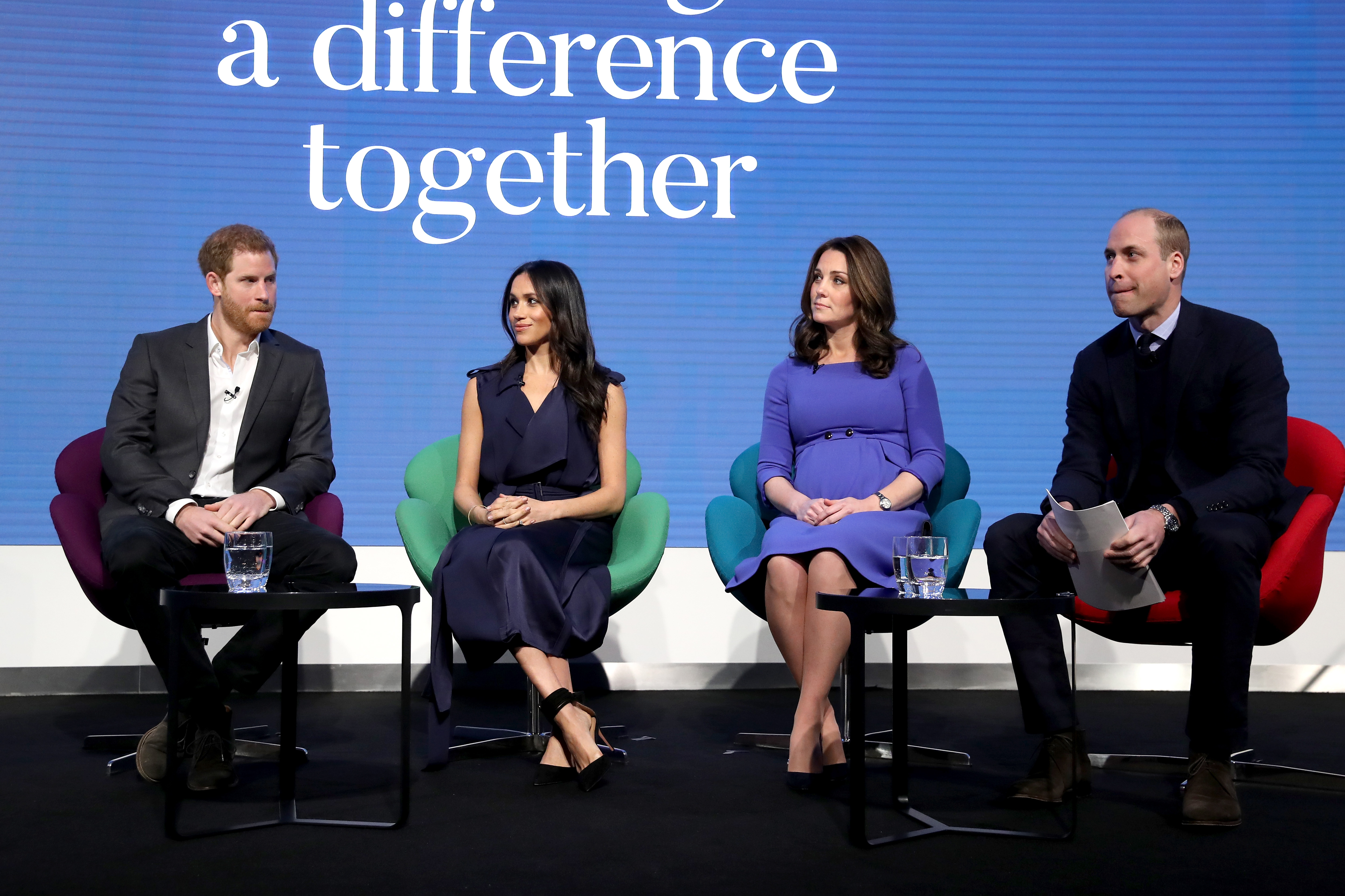 Prince William, Duke of Cambridge, Catherine, Duchess of Cambridge, Prince Harry and Meghan Markle attend the first annual Royal Foundation Forum held at Aviva on February 28, 2018 in London, England. Under the theme 'Making a Difference Together', the event will showcase the programmes run or initiated by The Royal Foundation.