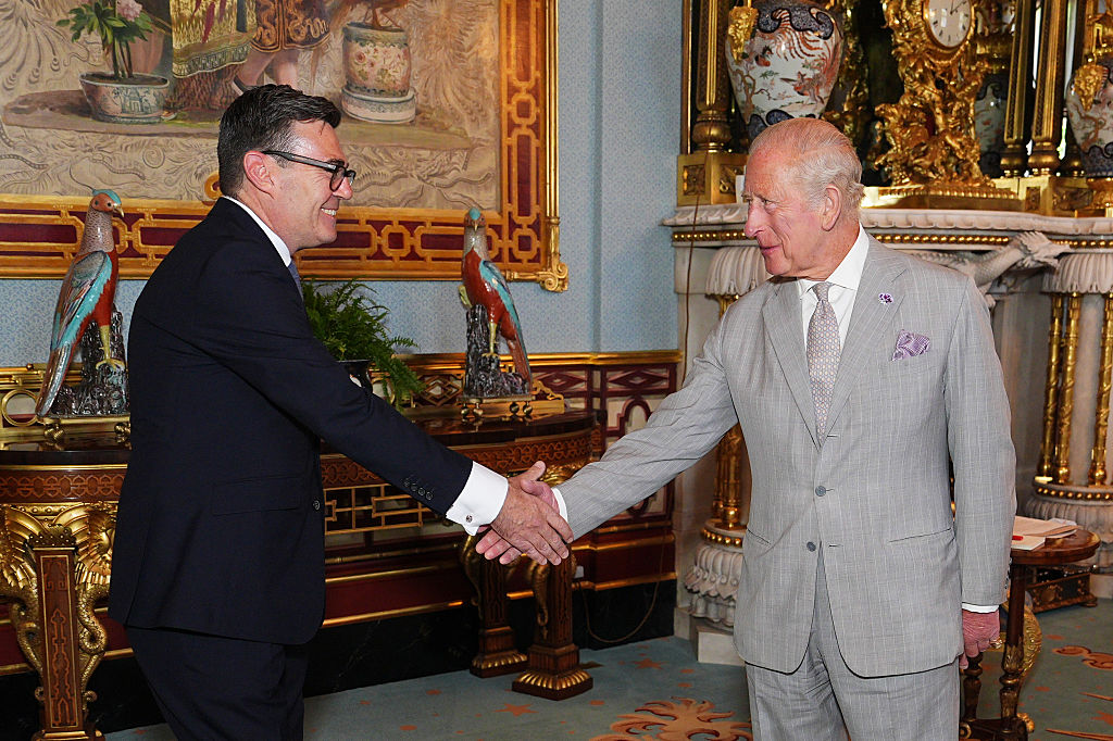 King Charles III welcomes Andy Burnham, during an audience at Buckingham Palace, London, where he invited the leader of the Labour Party to become Prime Minister and form a new government. Picture date: Monday July 20, 2026.