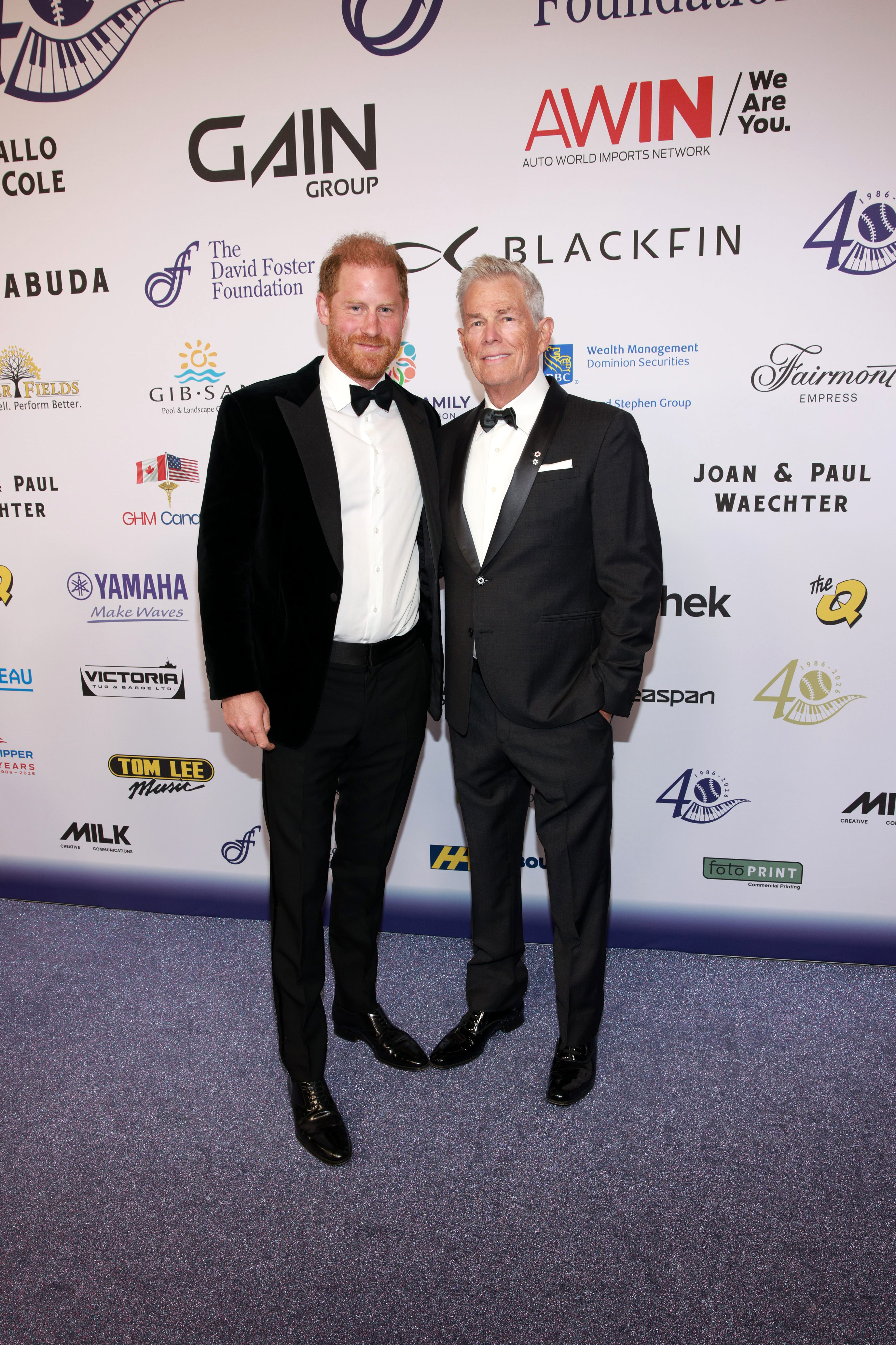 Prince Harry, Duke of Sussex (L) and David Foster attend the David Foster Foundation 40th Anniversary Celebration on August 07, 2026, in Victoria, British Columbia. (Image Source: Getty Images | Vito Amati/The David Foster Foundation)