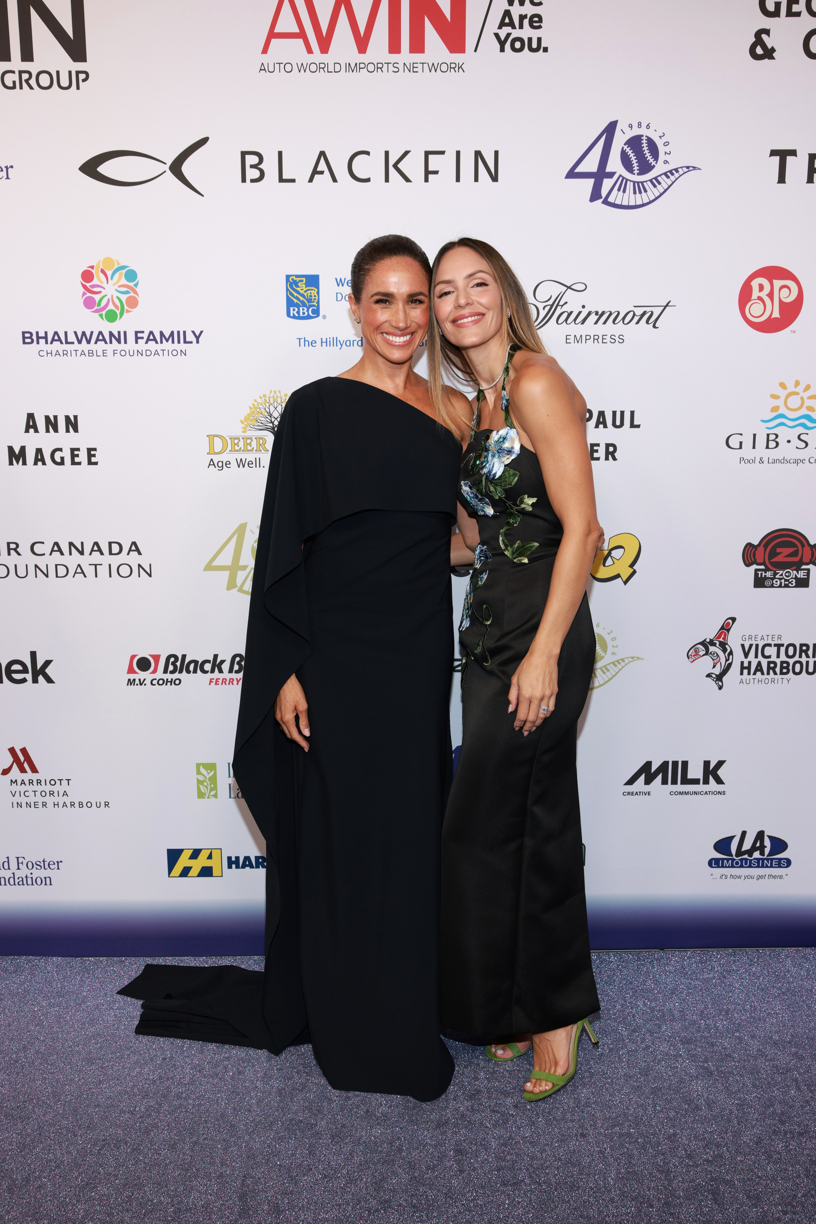 Meghan, Duchess of Sussex (L) and Katharine McPhee attend the David Foster Foundation 40th Anniversary Celebration on August 07, 2026, in Victoria, British Columbia. (Image Source: Getty Images | Vito Amati/The David Foster Foundation)