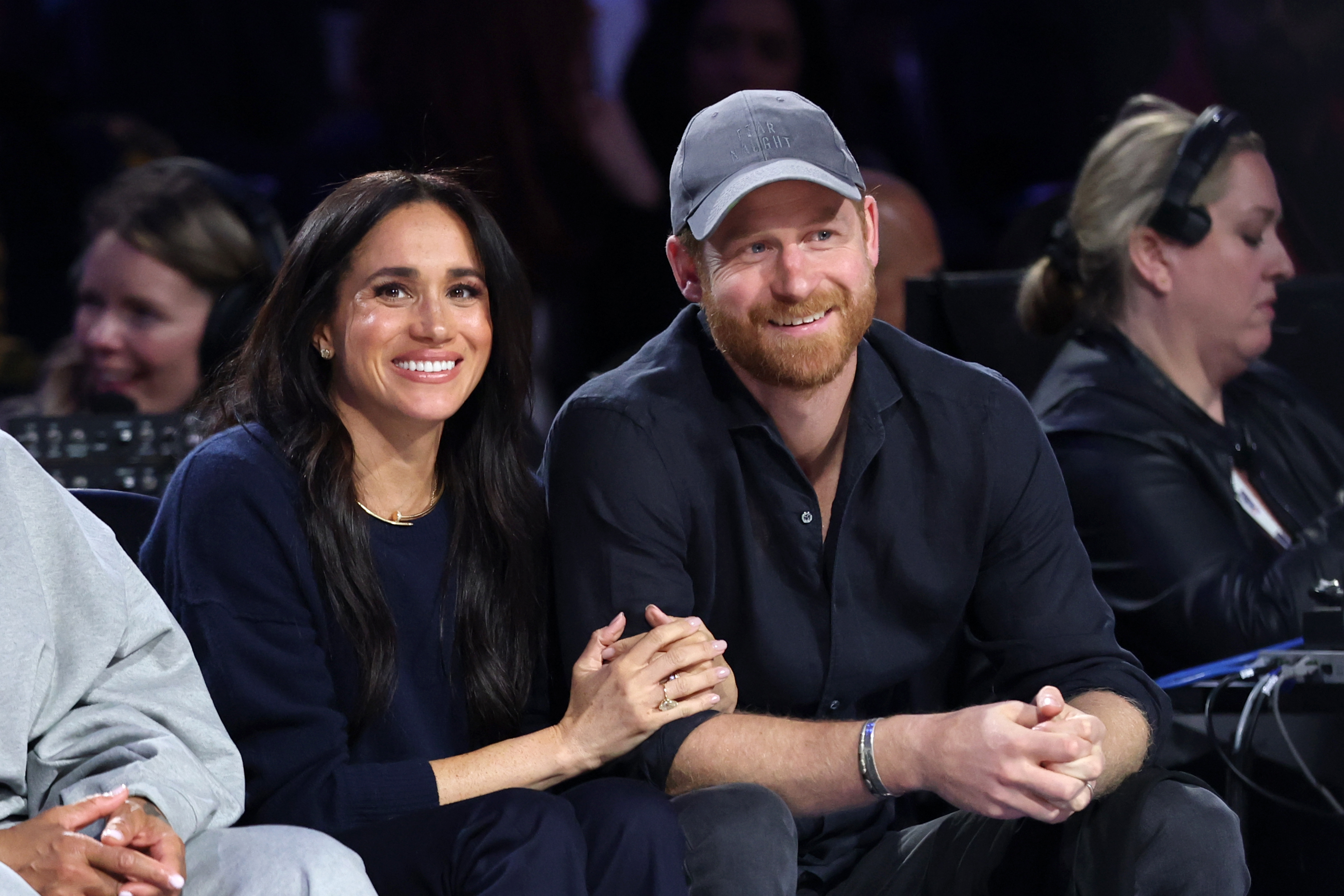 INGLEWOOD, CALIFORNIA - FEBRUARY 15: (L-R) Meghan, Duchess of Sussex and Prince Harry, Duke of Sussex attend the 75th NBA All-Star Game at Intuit Dome on February 15, 2026 in Inglewood, California. NOTE TO USER: User expressly acknowledges and agrees that, by downloading and or using this photograph, User is consenting to the terms and conditions of the Getty Images License Agreement. (Photo by Ronald Martinez/Getty Images)