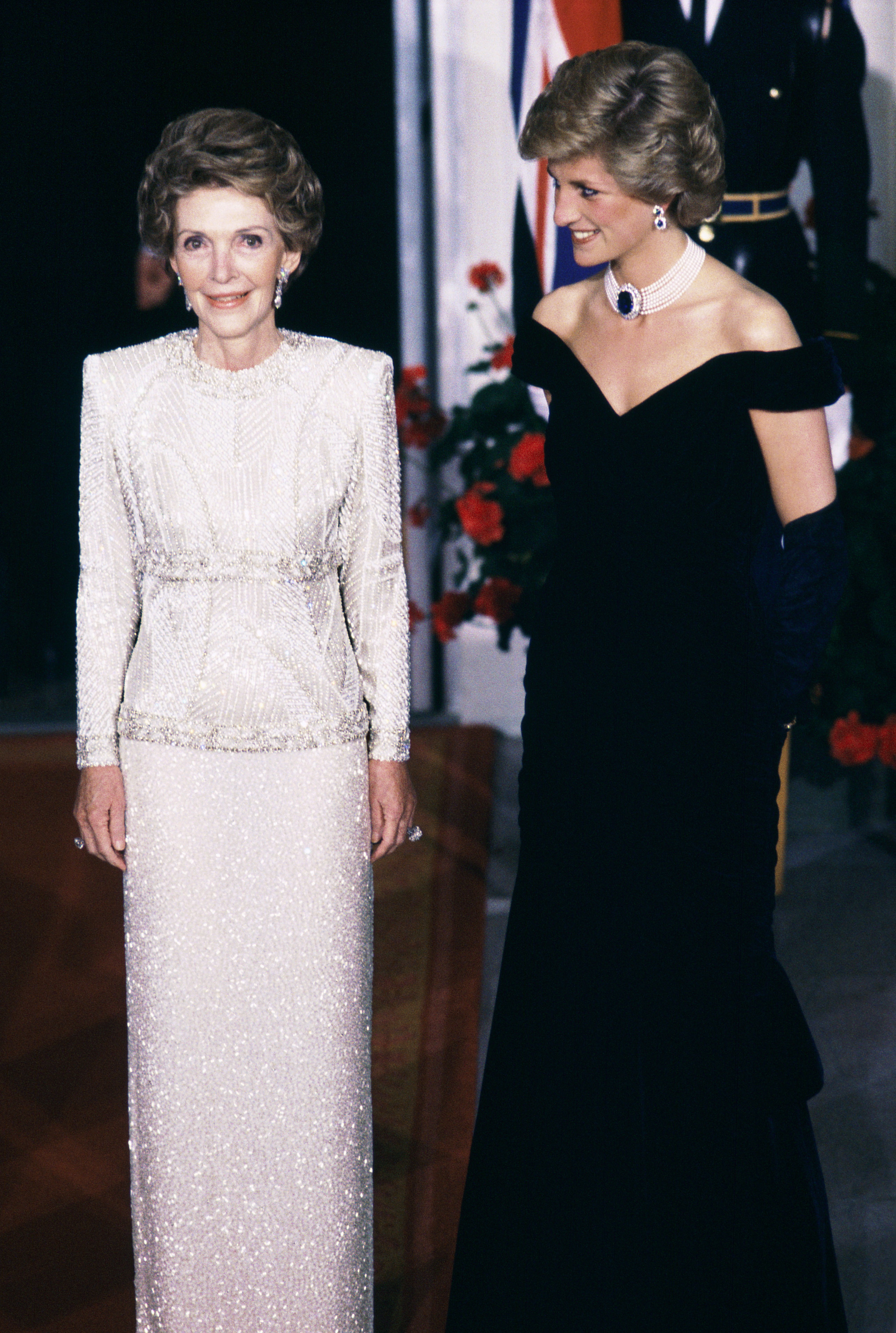 Princess Diana with Nancy Reagan at the White House during a state dinner in 1985  (Image Source: Getty Images I Tim Graham Photo Library)