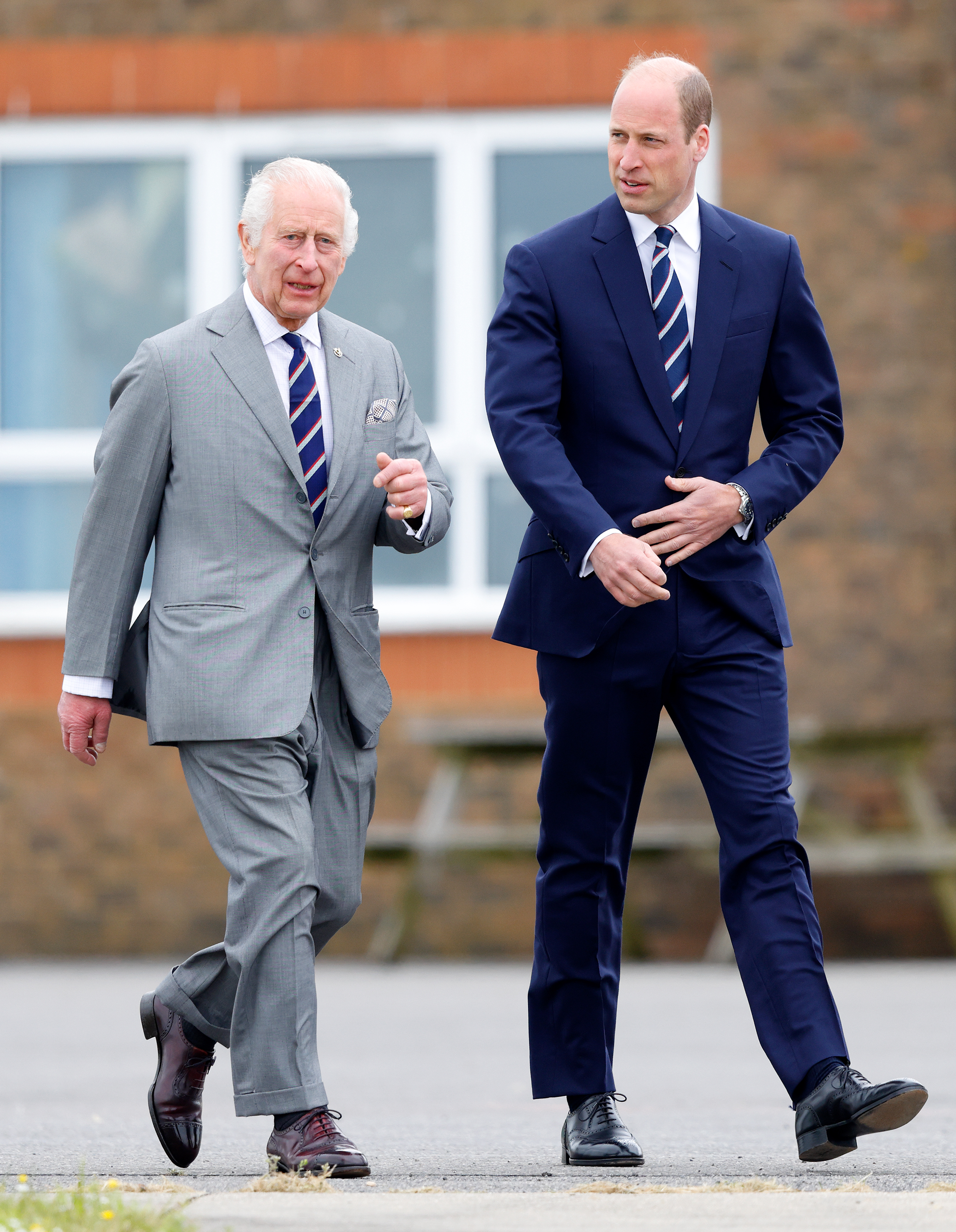 STOCKBRIDGE, UNITED KINGDOM - MAY 13: (EMBARGOED FOR PUBLICATION IN UK NEWSPAPERS UNTIL 24 HOURS AFTER CREATE DATE AND TIME) King Charles III and Prince William, Prince of Wales (both wearing the regimental tie of the Army Air Corps) attend the official handover during which The King passes the role of Colonel-in-Chief of the Army Air Corps to The Prince of Wales and presents him with the blue beret and belt of the Army Air Corps at the Army Aviation Centre, Middle Wallop on May 13, 2024 in Stockbridge, England. The Army Air Corps is the combat aviation arm of the British Army, whose soldiers wear a blue beret. (Photo by Max Mumby/Indigo/Getty Images)