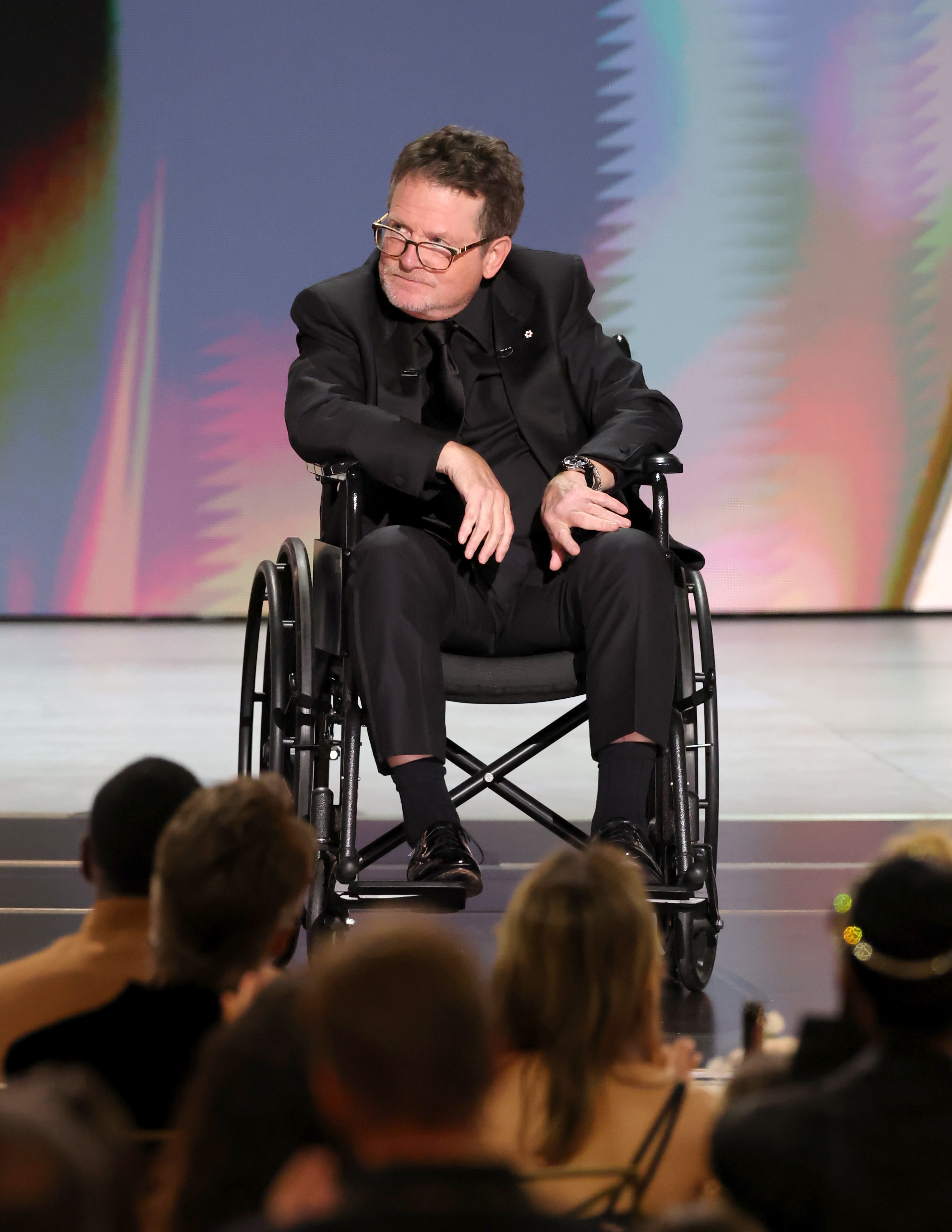 LOS ANGELES, CALIFORNIA - SEPTEMBER 14: Michael J. Fox accepts the Bob Hope Humanitarian Award onstage during the 78th Primetime Emmy Awards at Peacock Theater on September 14, 2026 in Los Angeles, California.  (Photo by Kevin Winter/Getty Images)