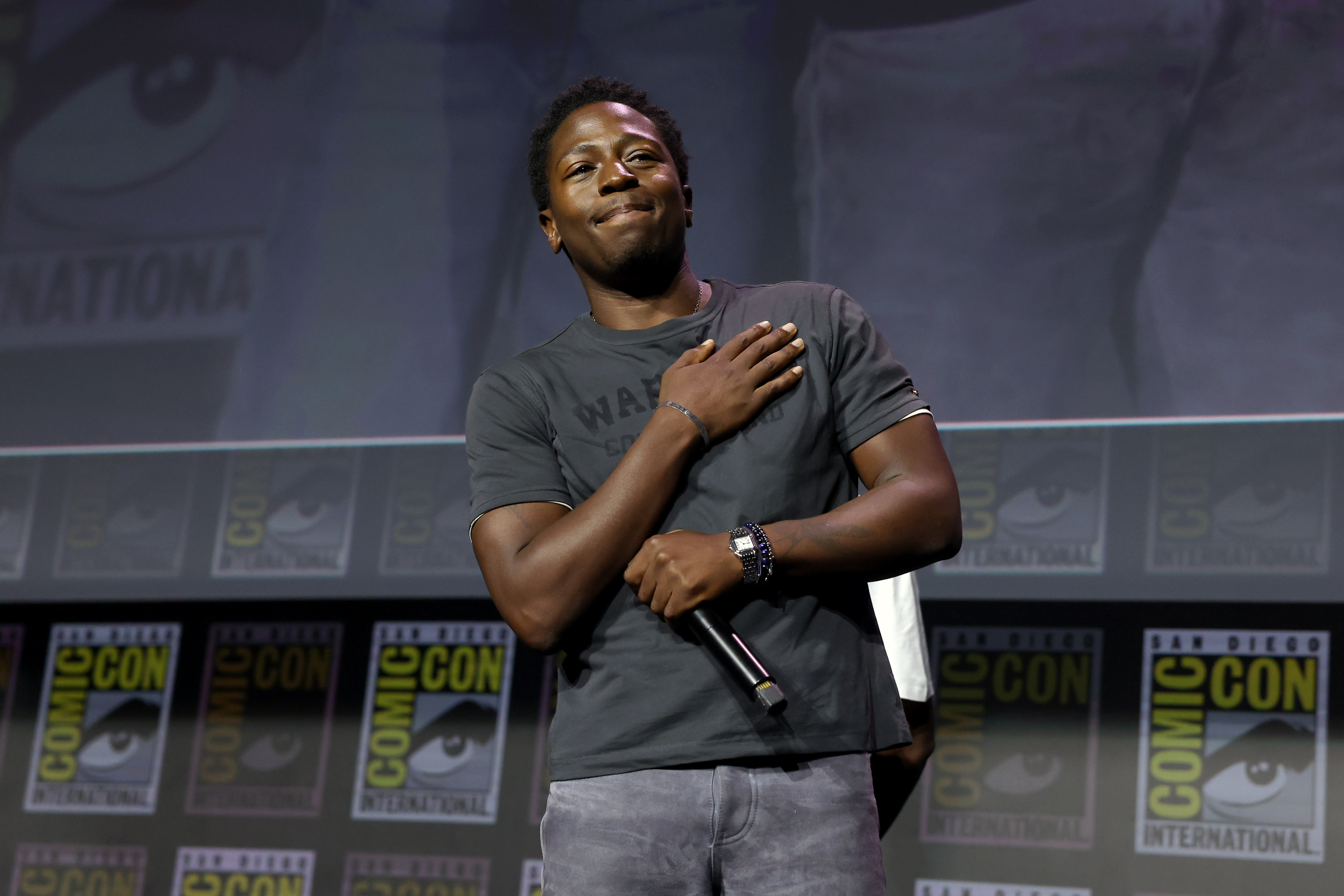 SAN DIEGO, CALIFORNIA - JULY 25: David Jonsson is seen onstage during the Marvel Studios Panel at 2026 San Diego Comic-Con on July 25, 2026 in San Diego, California. (Photo by Jesse Grant/Getty Images for Disney)