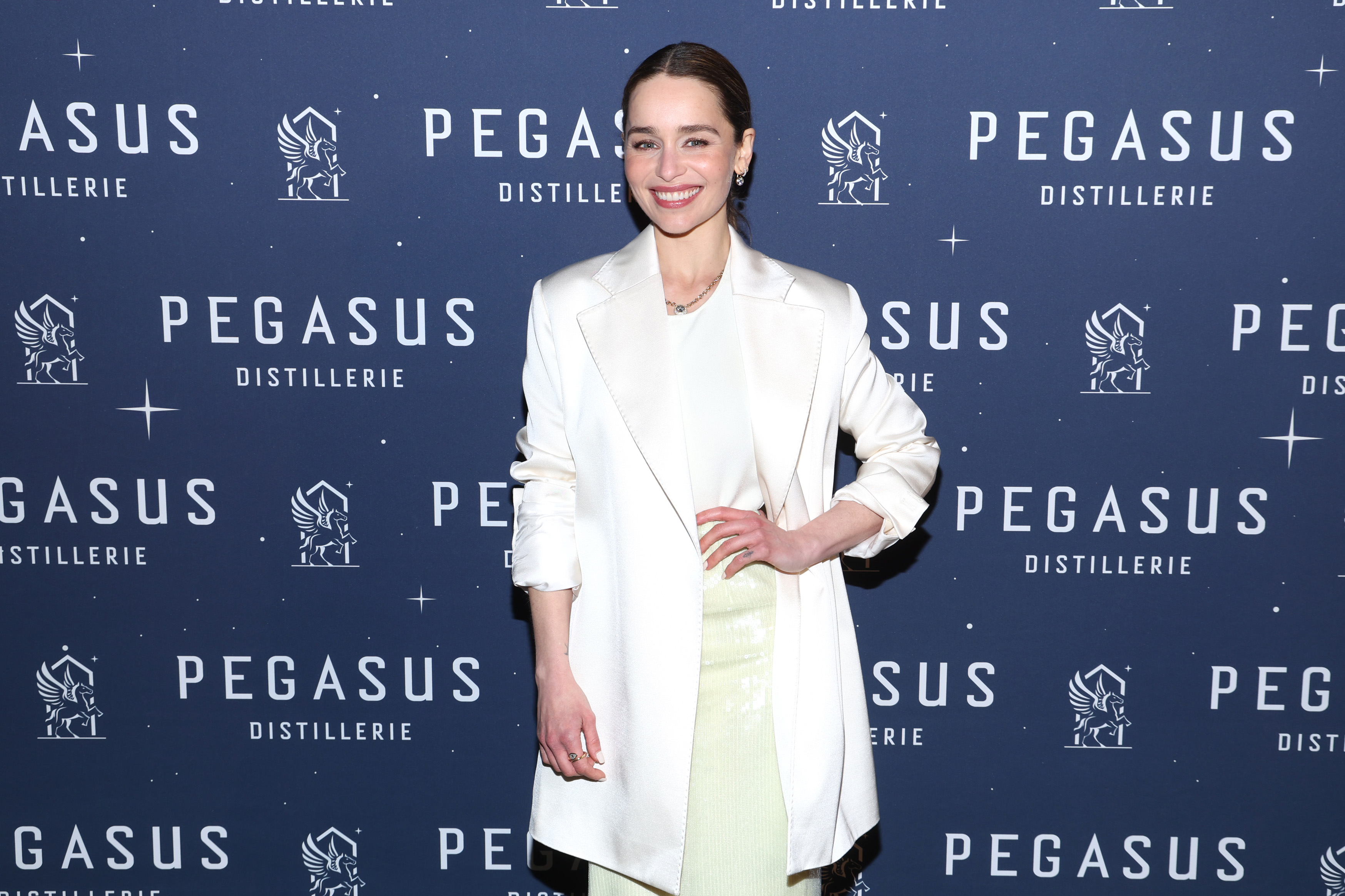 BEVERLY HILLS, CALIFORNIA - APRIL 26: Emilia Clarke attends French Premium Organic Spirits Brand Pegasus Distillerie Launches In The U.S. Market, Marking The Occasion With an Exclusive Party on April 26, 2024 in Beverly Hills, California. (Photo by Phillip Faraone/Getty Images for Pegasus Distillerie US Launch Event)