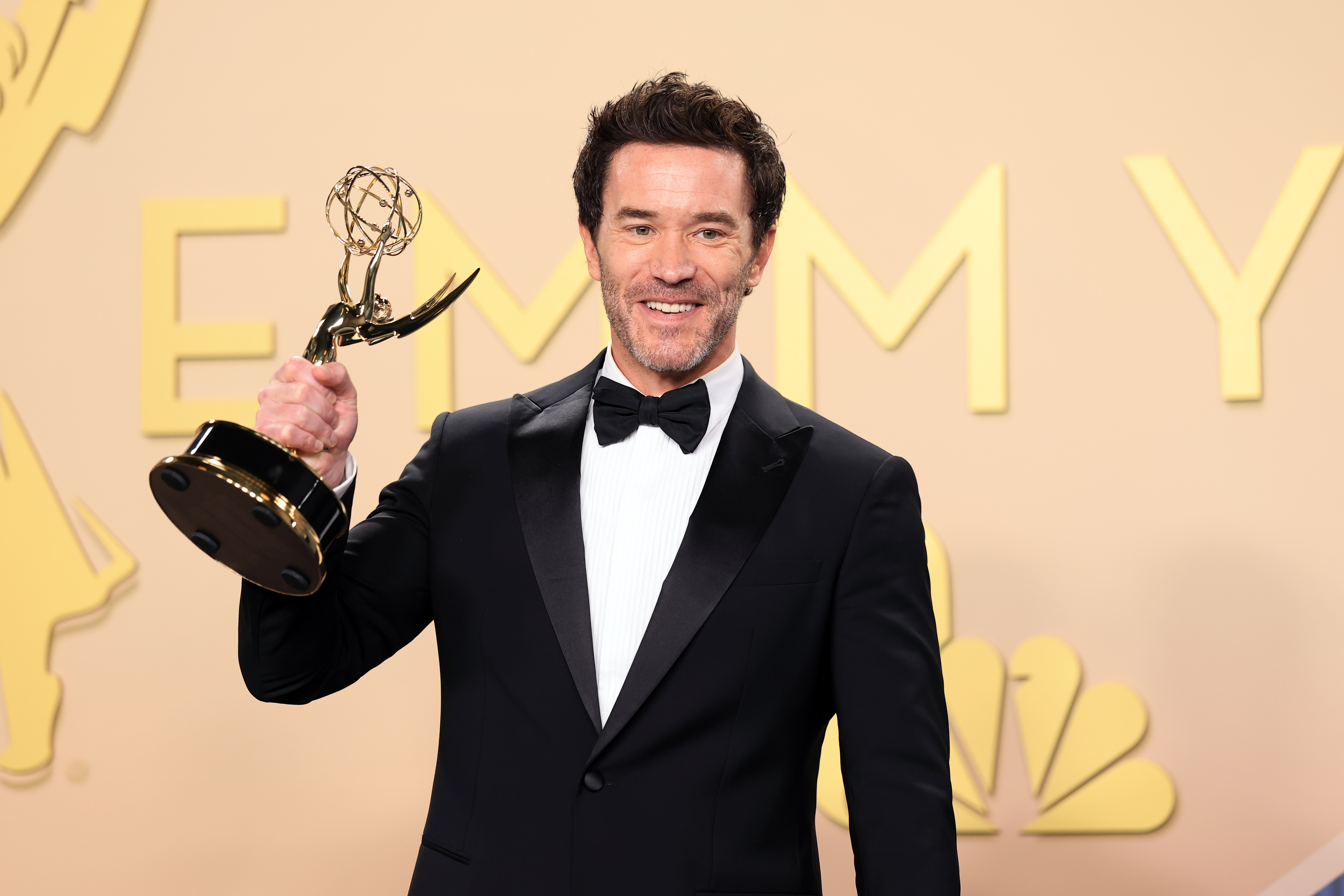 LOS ANGELES, CALIFORNIA - SEPTEMBER 14: Tom Pelphrey, winner of the Outstanding Supporting Actor in a Drama Series Award for “Task ”, poses in the press room during the 78th Primetime Emmy Awards at Peacock Theater on September 14, 2026 in Los Angeles, California.  (Photo by Amy Sussman/Getty Images)