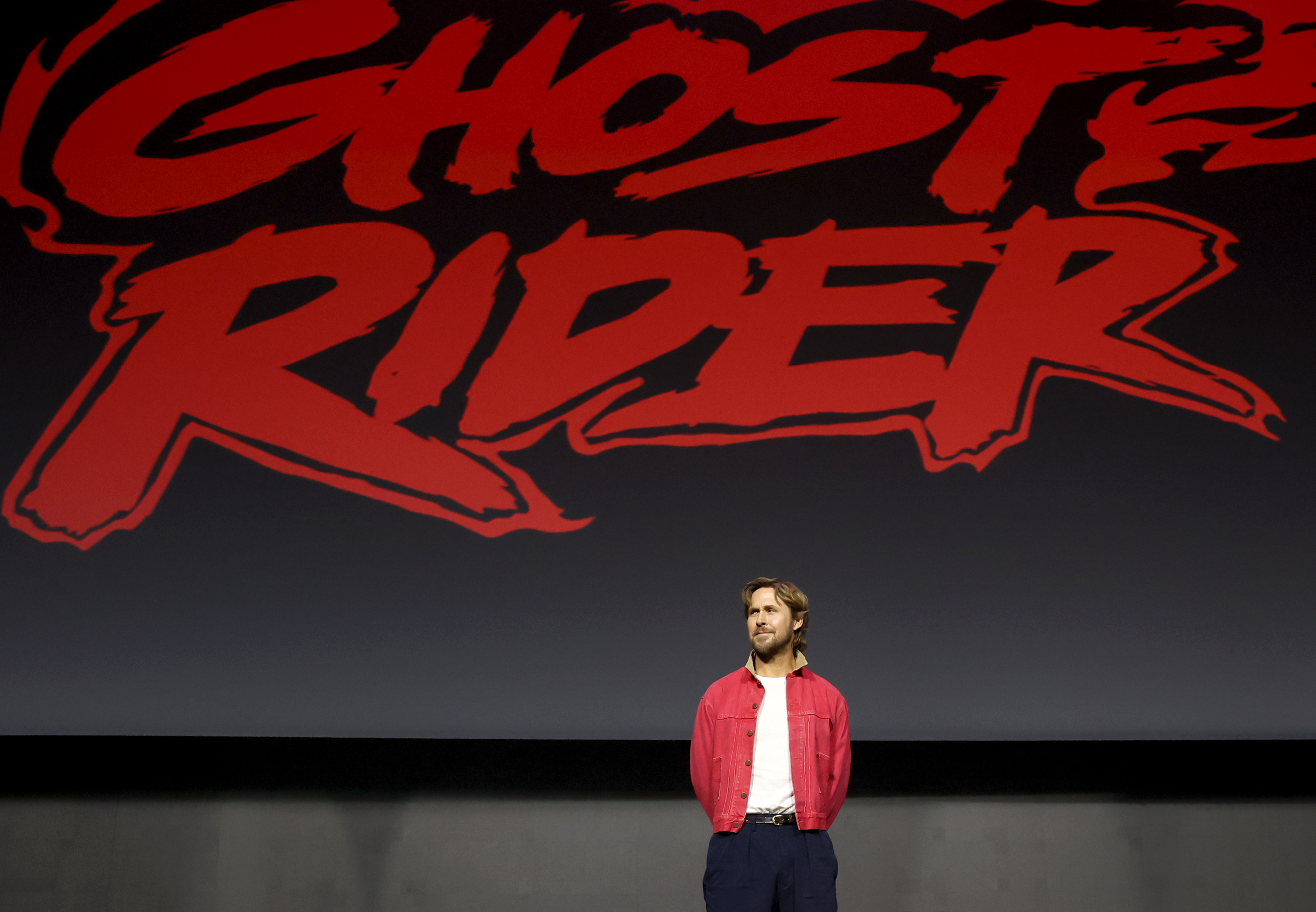 SAN DIEGO, CALIFORNIA - JULY 25: (L-R) Ryan Gosling  speaks onstage during the Marvel Studios Panel at 2026 San Diego Comic-Con on July 25, 2026 in San Diego, California. (Photo by Jesse Grant/Getty Images for Disney)