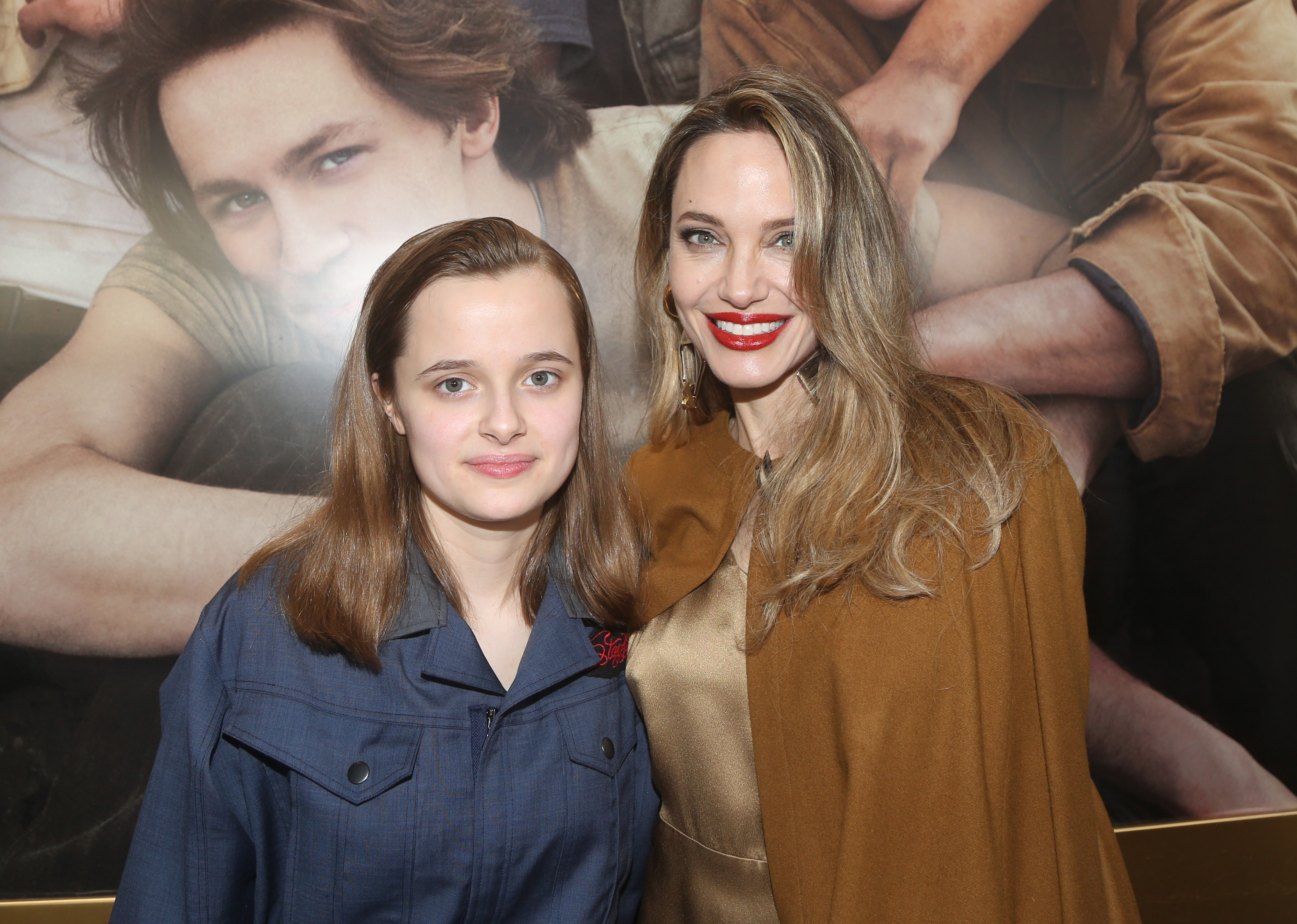 NEW YORK, NEW YORK - APRIL 11: Vivienne Jolie-Pitt and Angelina Jolie attend the opening night of