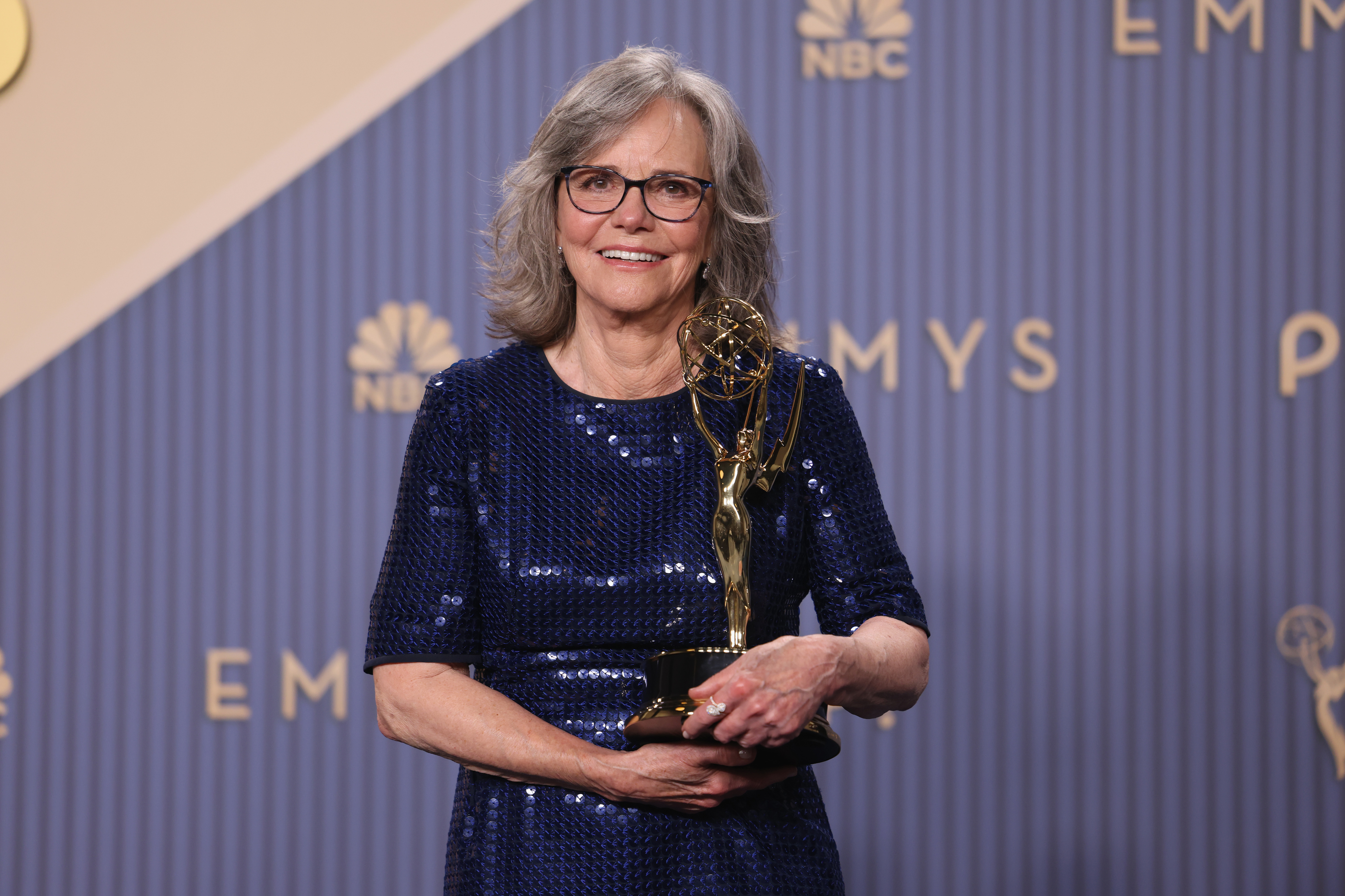 LOS ANGELES, CALIFORNIA - SEPTEMBER 14: Sally Field, winner of the Outstanding Lead Actress in a Limited or Anthology Series or Movie Award for “Remarkably Bright Creatures”, poses backstage for the 78th Primetime Emmy Awards at Peacock Theater on September 14, 2026 in Los Angeles, California.  (Photo by John Shearer/WireImage)