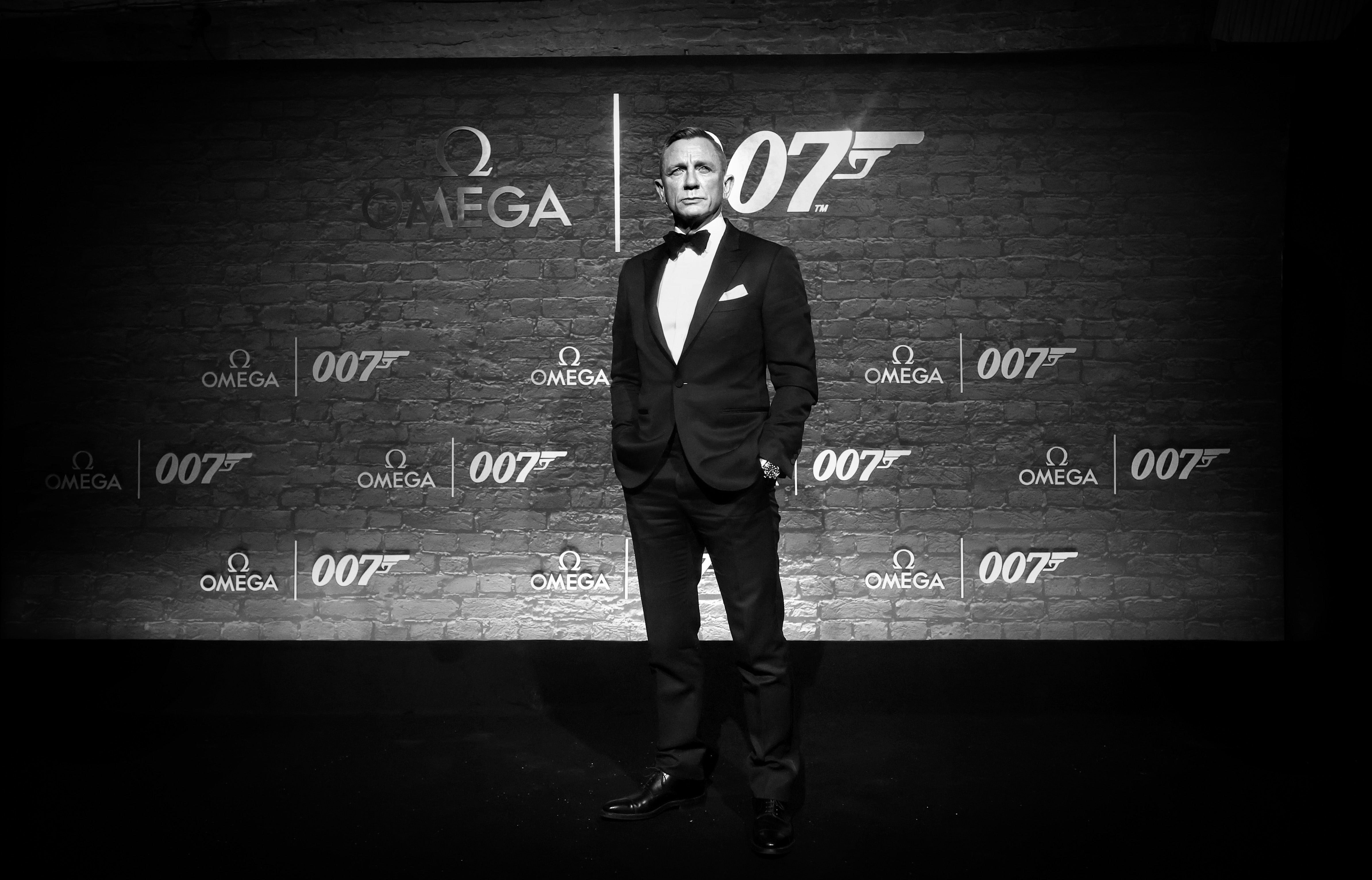 LONDON, ENGLAND - NOVEMBER 23: (EDITORS NOTE: Image has been converted to black and white) Daniel Craig attends a special event hosted by Omega to celebrate 60 years of James Bond on November 23, 2022 in London, England. (Photo by Mike Marsland/Getty Images for Omega)