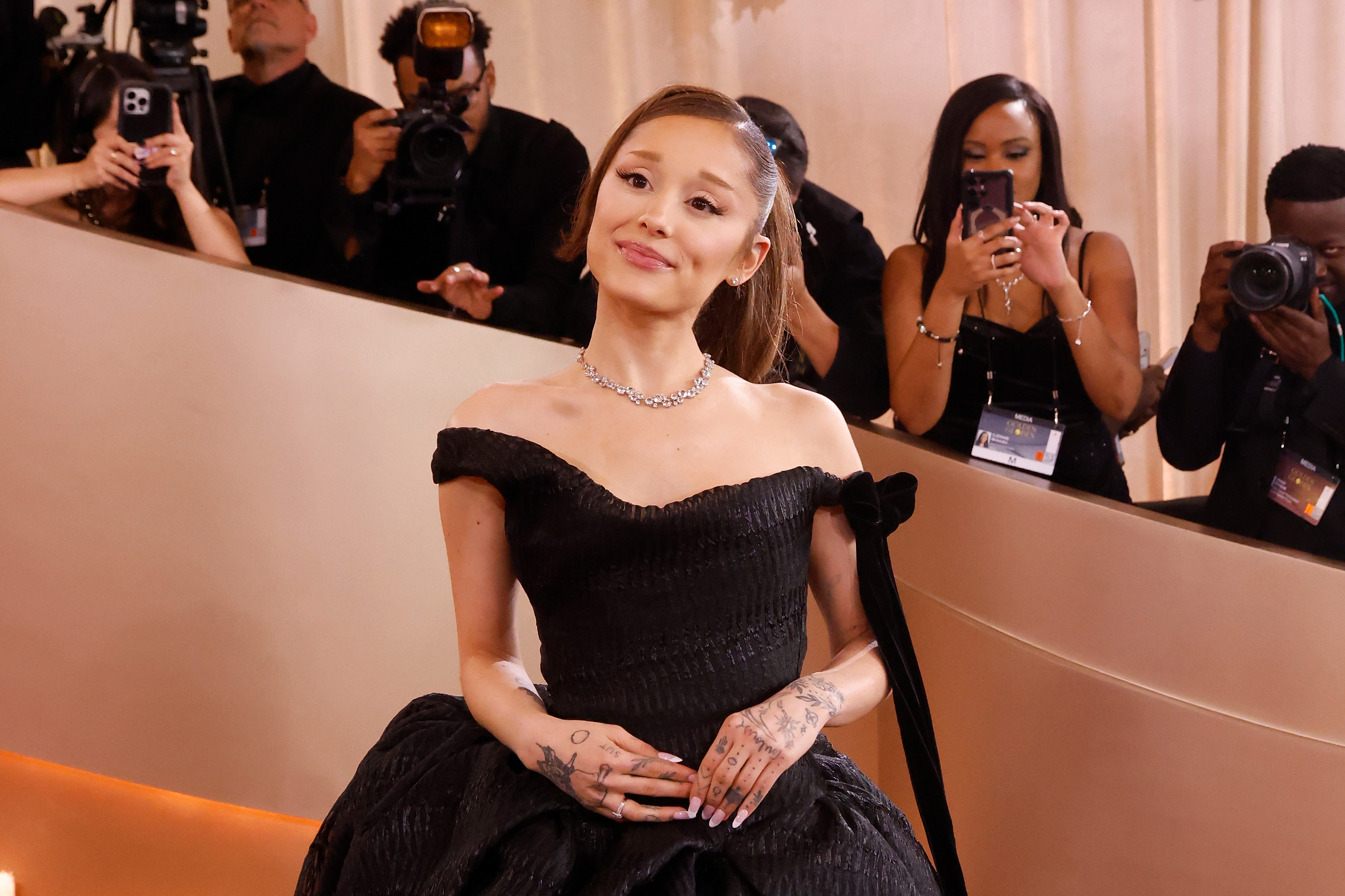 BEVERLY HILLS, CALIFORNIA - JANUARY 11: (FOR EDITORIAL USE ONLY) Ariana Grande attends the 83rd annual Golden Globe Awards at The Beverly Hilton on January 11, 2026 in Beverly Hills, California. (Photo by Taylor Hill/FilmMagic)